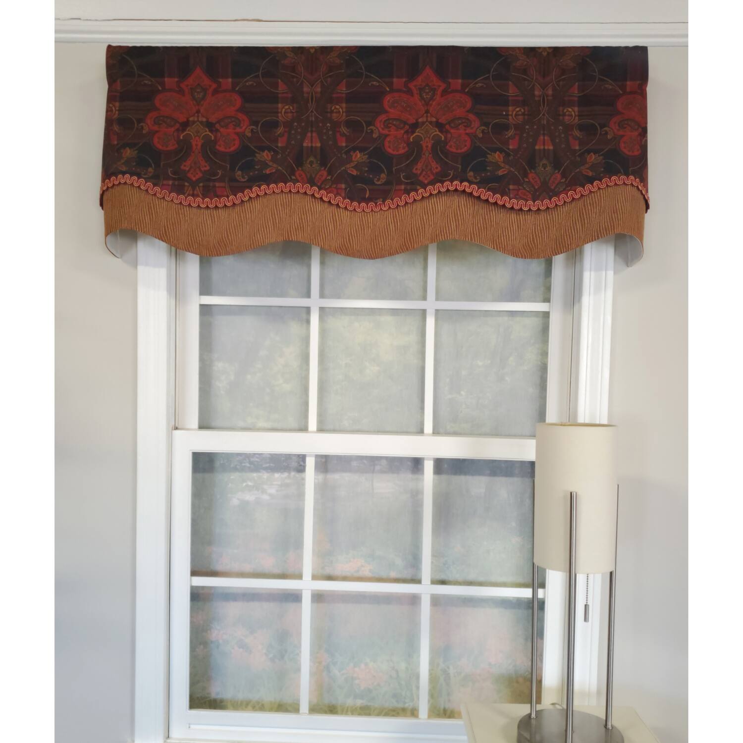 Angle. RLF Home - RLF Home 3" Rod Pocket High Quality Fabric Espadas Glory Valance for Windows 50" x 16" Burgundy - Burgundy.