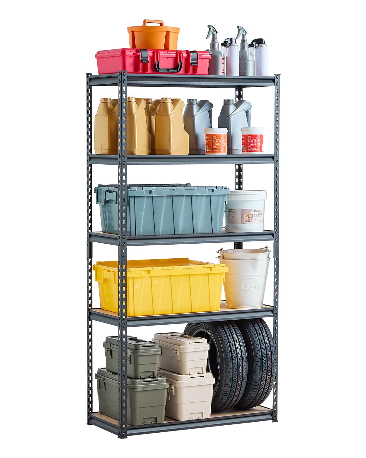 VEVOR - Storage Shelves, 2000 lbs, 5 Tier Garage Storage Shelving, 16" D x 36" W x 71.4" H Adjustable Metal Shelves - Black
