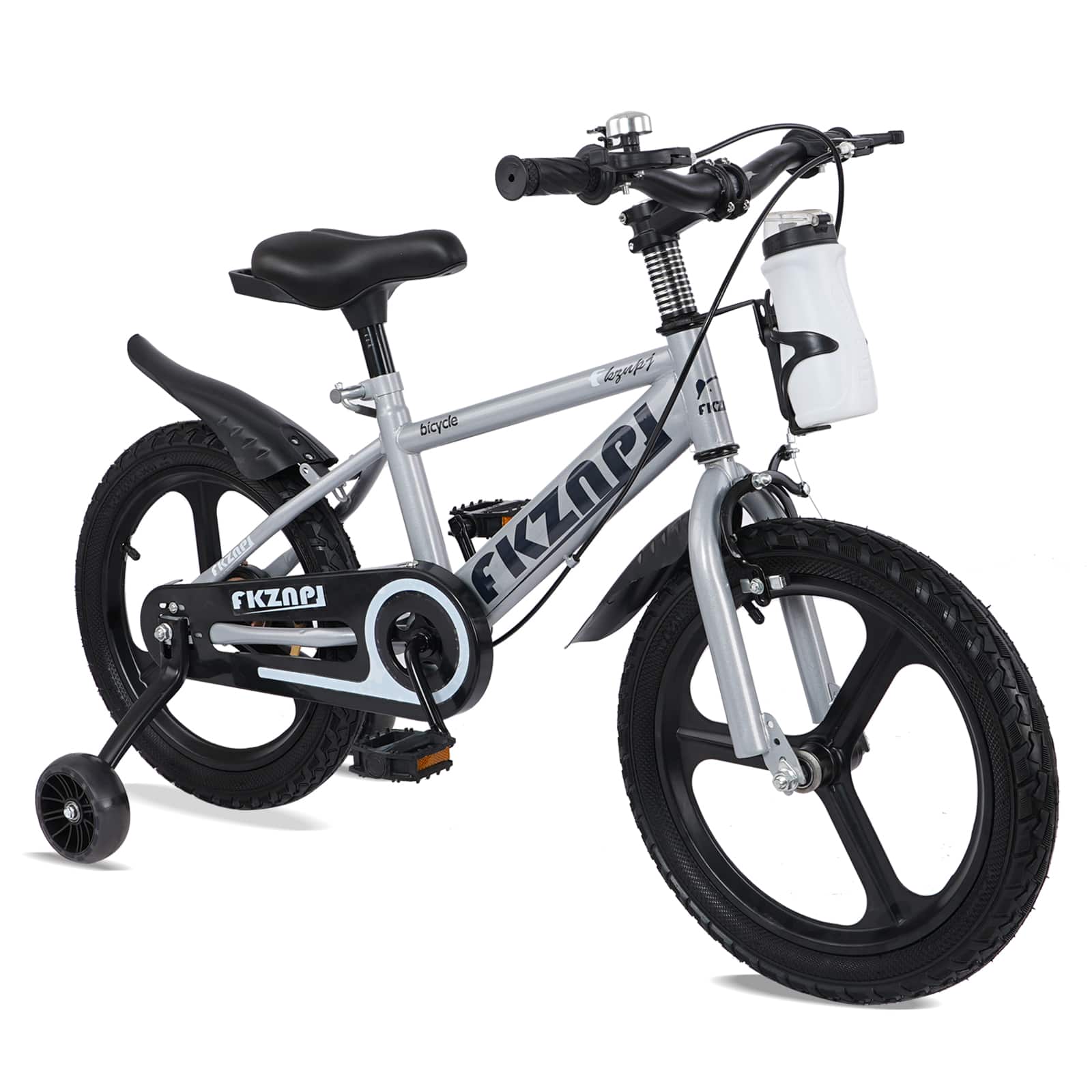 Aukfa - 16 Inch Kids Bike - High Carbon Steel Frame, Training Wheels with Night Glow, Adjustable Seat for Ages 3-9 - Gray