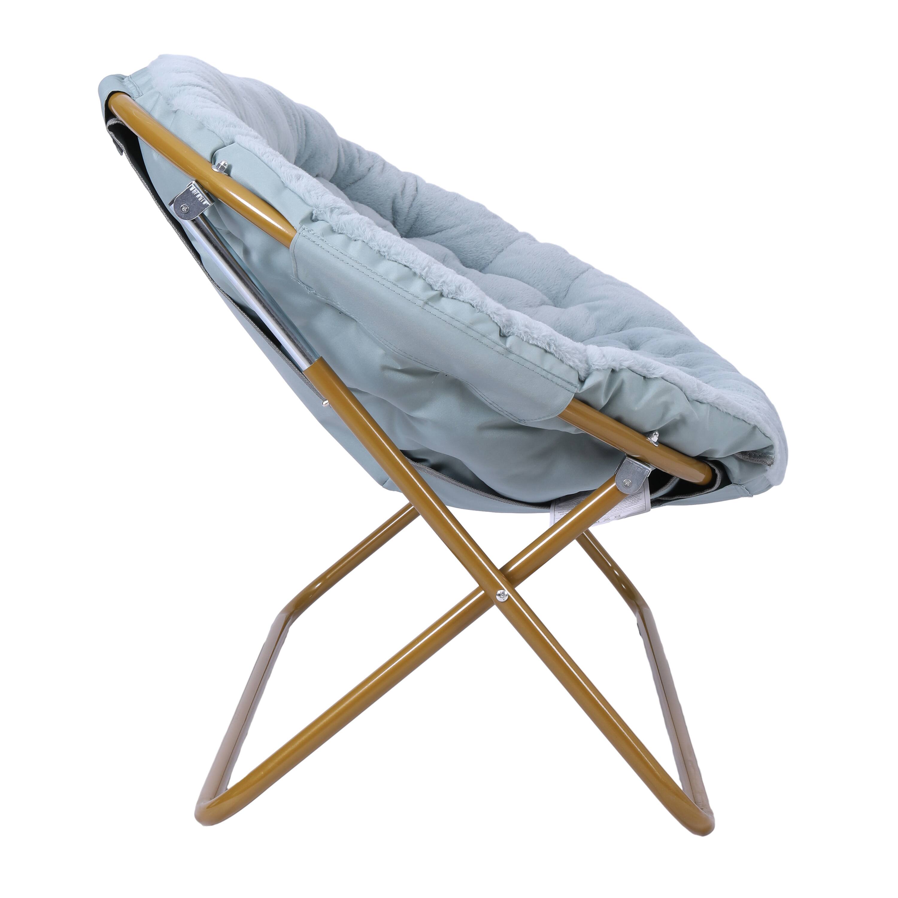 Alt View 8. Emma + Oliver - Janey Folding Double Saucer Chair with 2 Ottomans and Steel Frame for Dorm or Bedroom - Aqua Fabric/Soft Gold Frame.