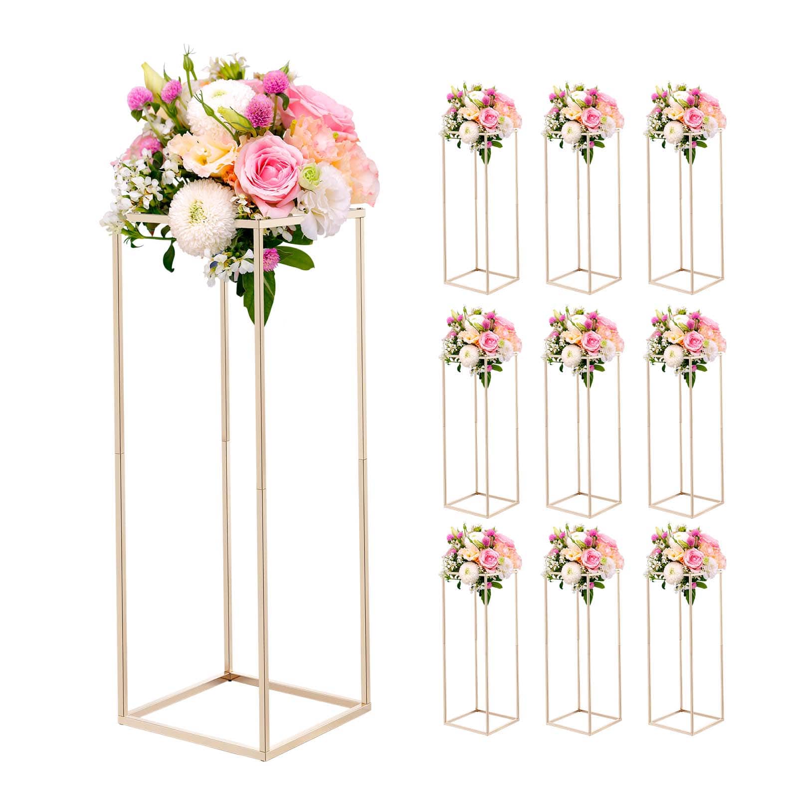 VEVOR - Wedding Flower Stand, 10PCS 31.5-inch Column Flower Stand, Floral Stands with Hidden Screw, Rectangular Cubic Floral - French Gold