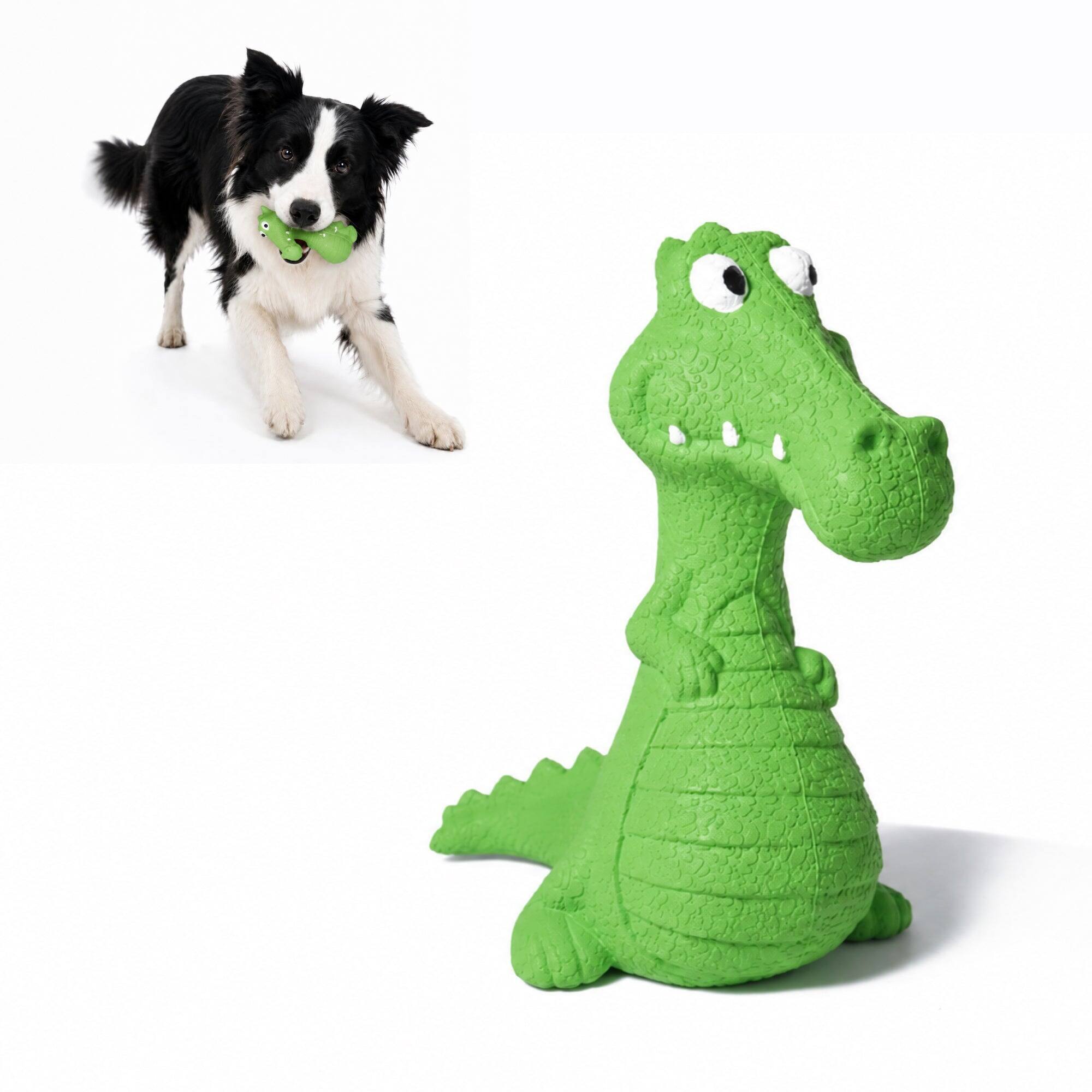 Front. PawsPik - PawsPik Dragon Natural Rubber Dog Chew Toy, Green - Green.