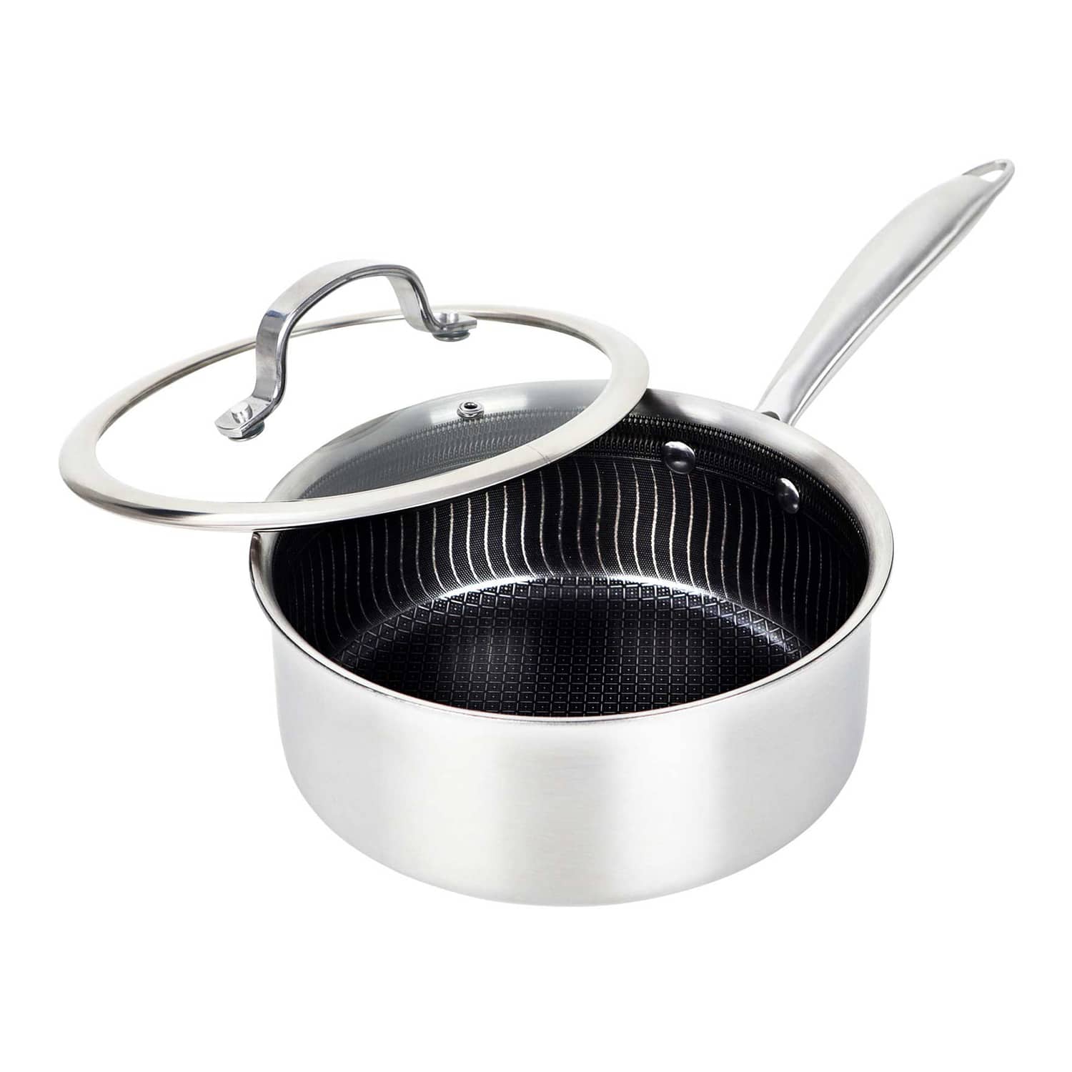Brentwood - B-sph20l 3-ply Hybrid Non-stick Stainless Steel Saucepan With Tempered Glass Lid (3 Qt.) - Silver