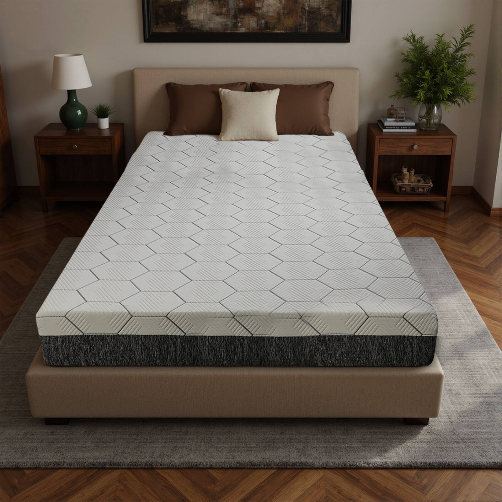 Left. Hunkstar - 12" Memory Foam Size Mattress-Made in Japan, Ultra-Breathable & Sterilizing, 7-Zone Pressure Relief, Medium Firm Support - QUEEN/White.