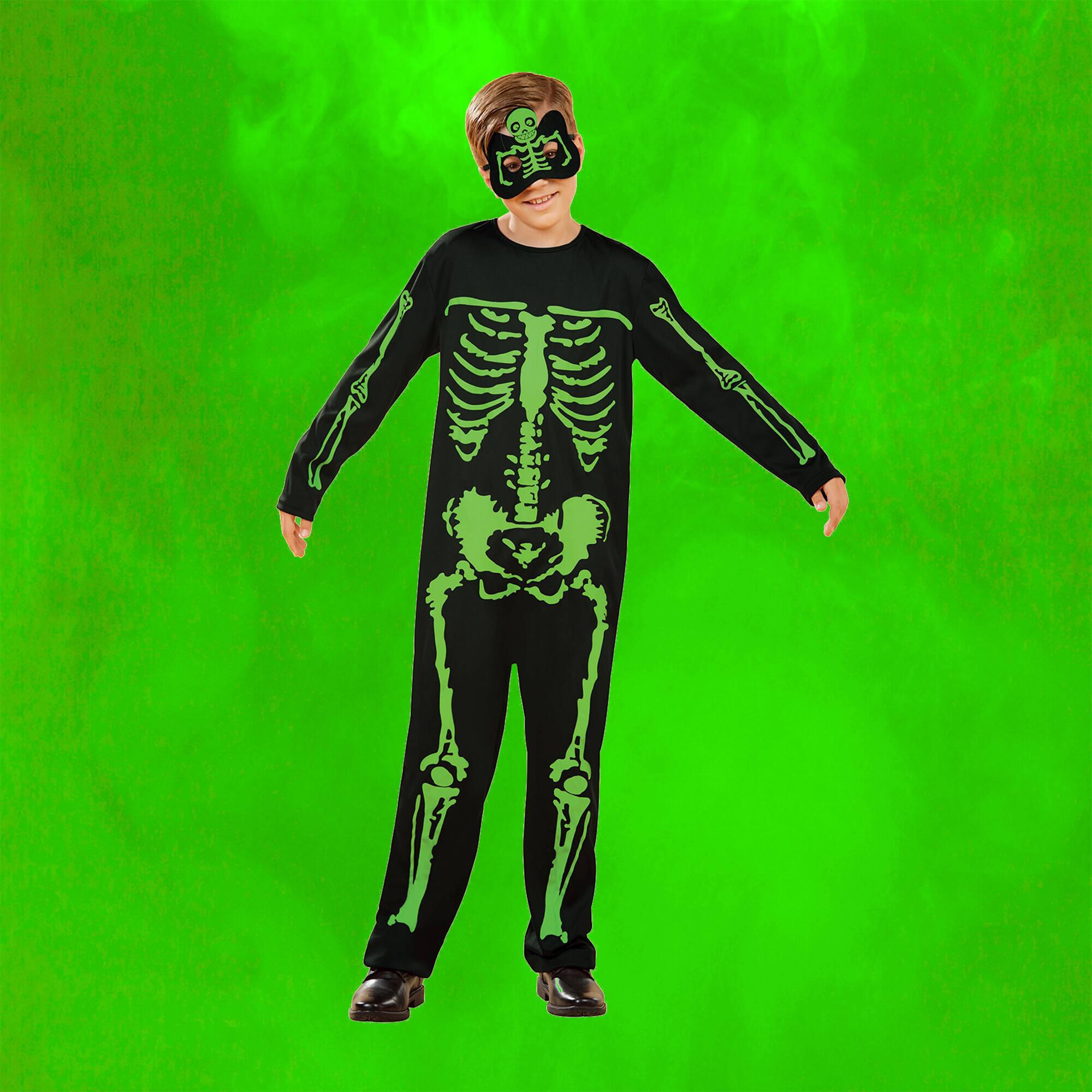 Alt View 2. Northlight - Black and Green Skeleton Boy Child Halloween Costume - Medium - Green.