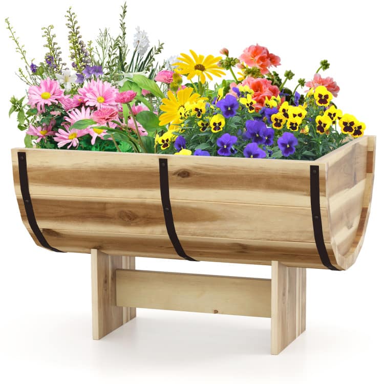 SlickBlue - Wooden Raised Planter with Legs for Outdoor Flowers, Herbs, and Vegetables - Natural