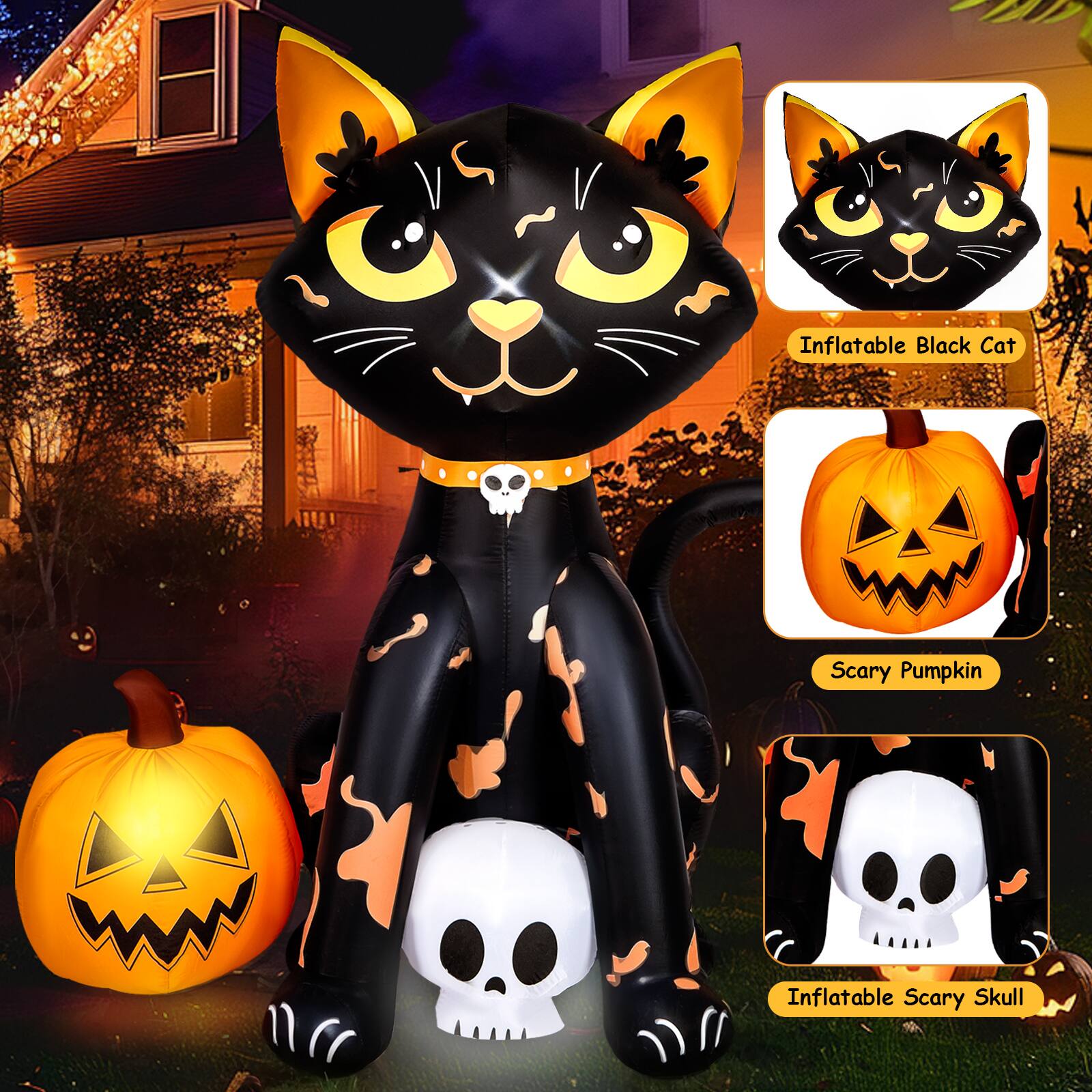 Inflatable Black Cat, Scary Pumpkin, Inflatable Scary Skull