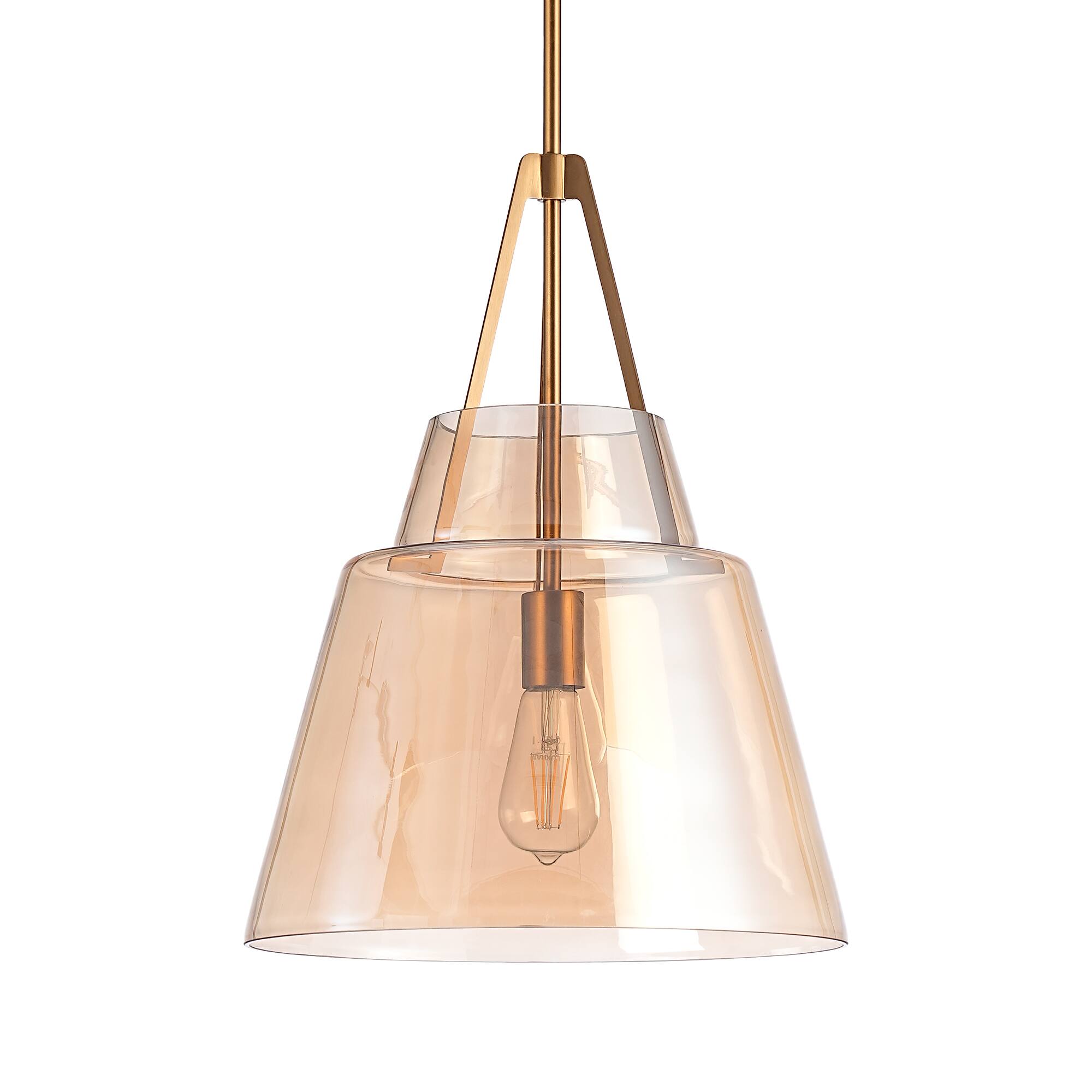 Alt View 2. Parrot Uncle - 15" Modern Cone Amber Glass 1- Light Adjustable Pendant Light for Kitchen Island and Dining Room - Amber.