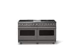 Front. Viking - 60 in. Wide 8 Burner Pro 5 Series 9.4 Cu. Ft. Freestanding Sealed 8 Burner Dual Fuel Convection Range/Griddle/Grill - Damascus Gray.