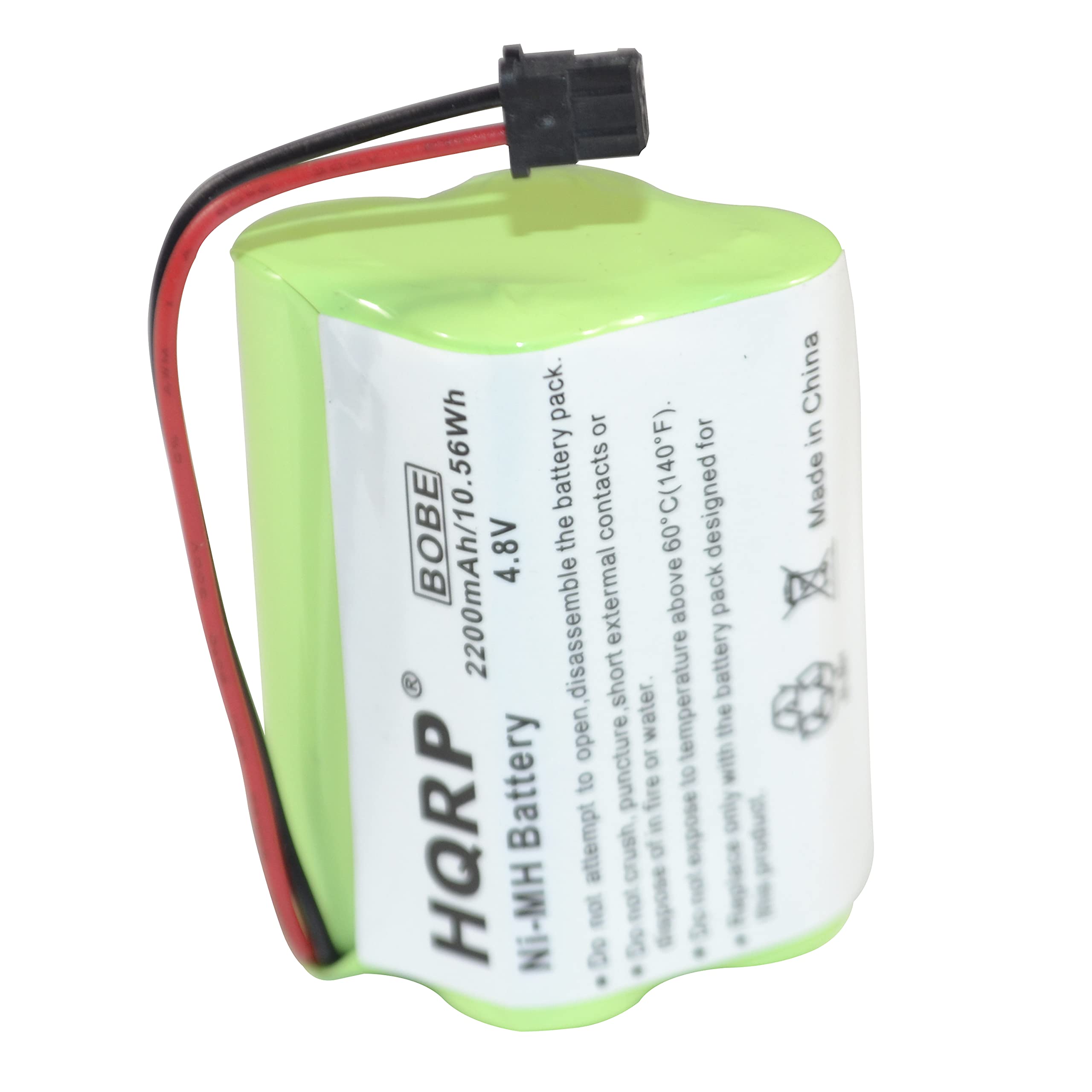 - Designed for 60C (140F)
- 2200mAh/10.56Wh
- 4.8V
- Ni-MH Battery
- Made in China

Do not attempt to disassemble the battery pack.
Do not crush, puncture, or expose to fire.
Do not expose to water.
Do not short external contacts or expose to temperatures above 60°C (140°F).
Do not attempt to recharge with a battery pack designed for a different battery type.