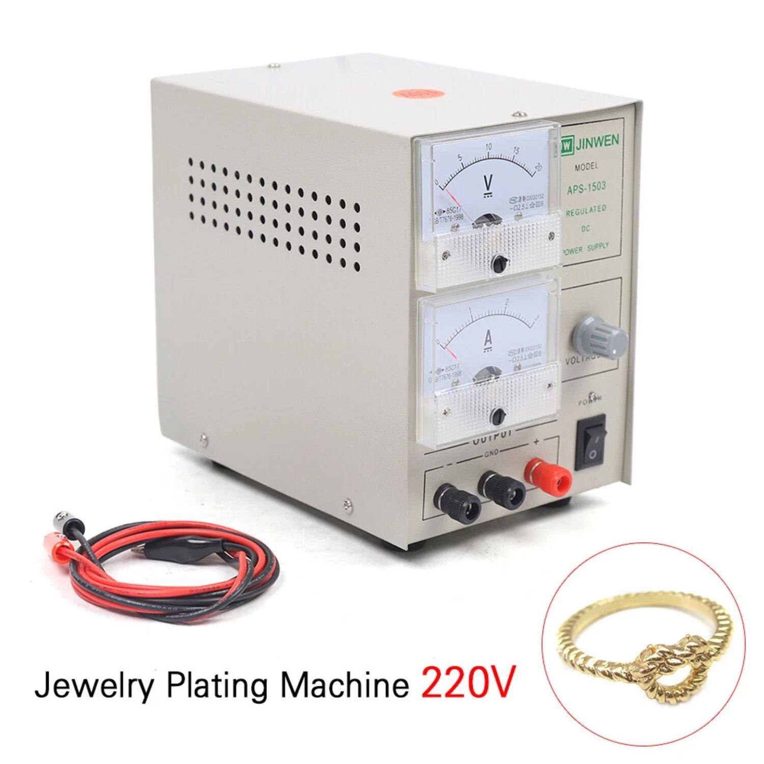 Jewelry Plating Machine 220V

MODEL: APS-1503  
REGULATED DC POWER SUPPLY  
VOLTS: 0-37V  
AMPS: 0-10A  
JINWEN
