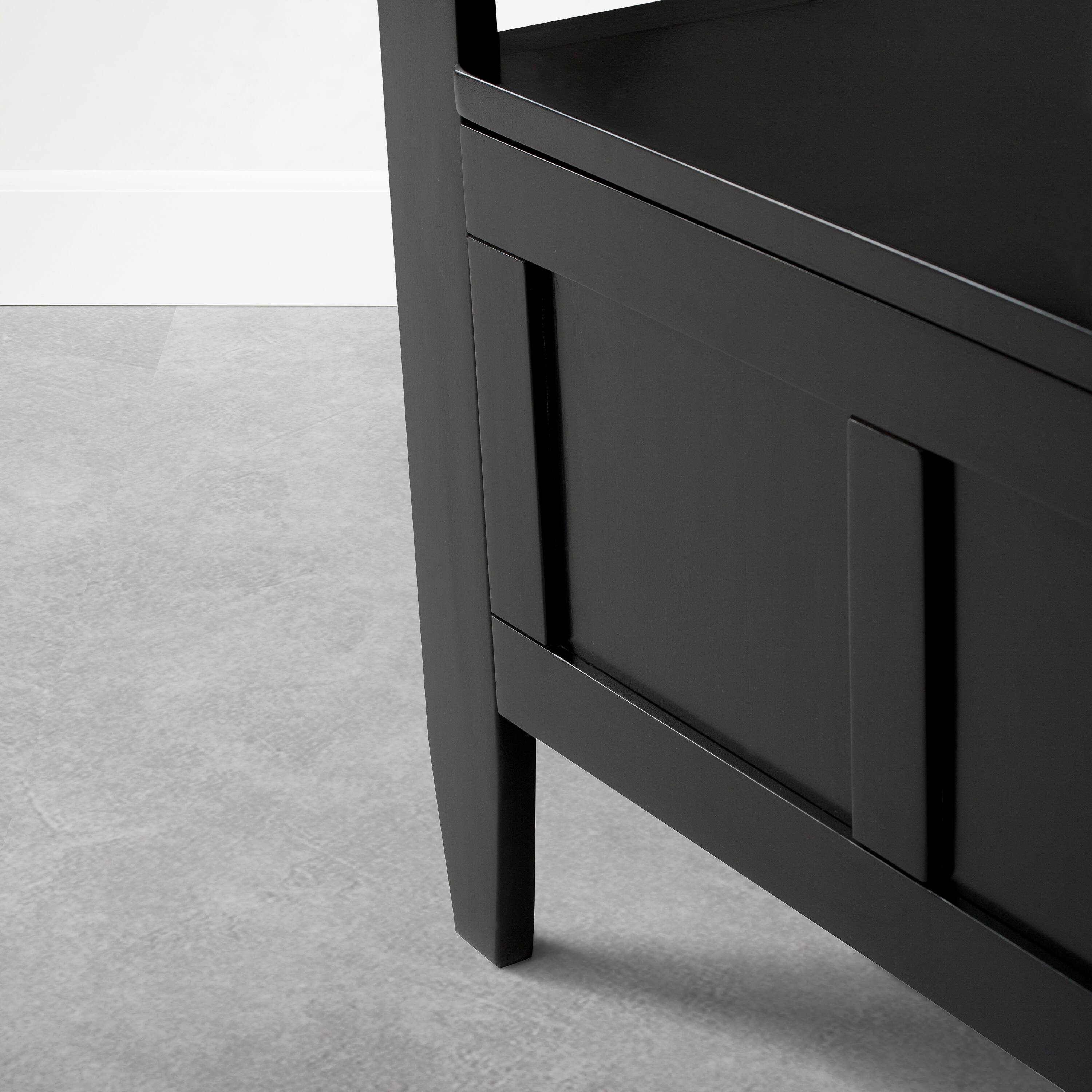 Alt View 1. Simpli Home - Brooklyn 48 inch Wide Solid Wood Entryway Storage Bench, Deep Black - Deep Black.