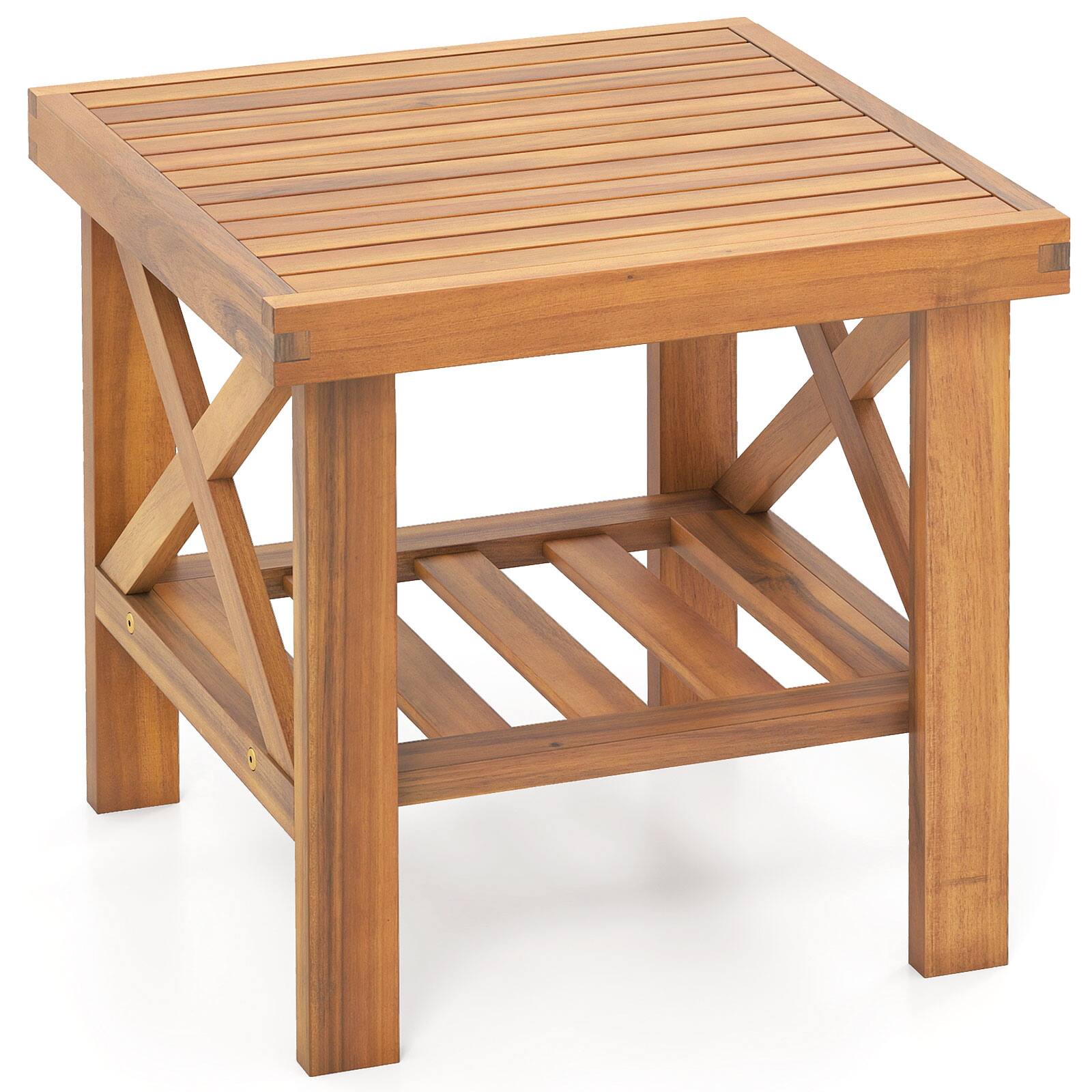 Alt View 9. Gymax - Gymax Outdoor Side Table Acacia Wood Adirondack Table w/ Storage Shelf Natural - Yellow.