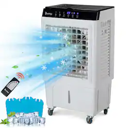 Winado - 7.9Gal Portable Swamp Cooler, 2353CFM Evaporative Air Cooler w/Auto Oscillating, Remote, 3 Speeds, Timer & 4 Ice Packs - White