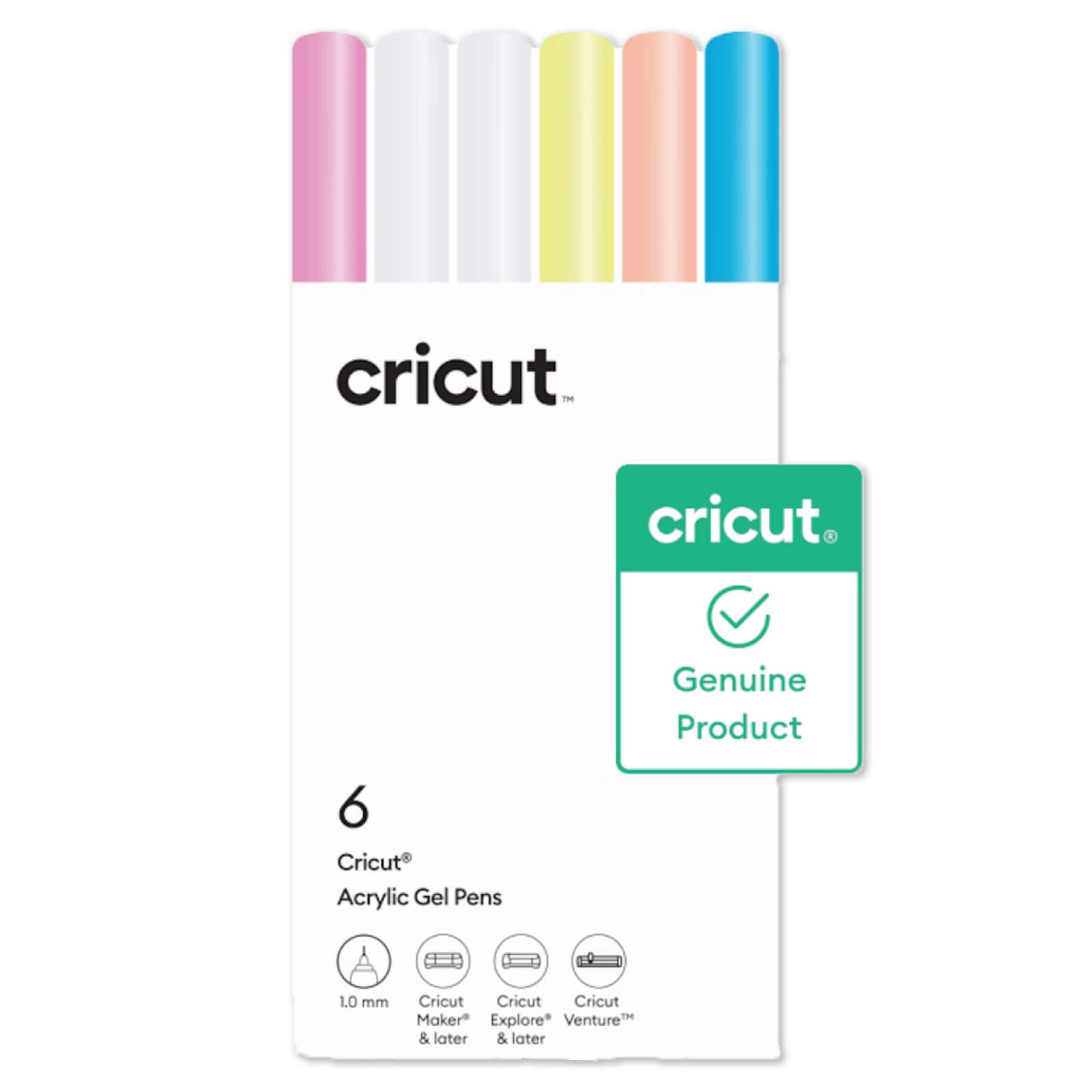 Cricut - Acrylic Gel Pens Set, 1.0 mm, 6 Count - For use with Maker, Explore, & Venture Machines
