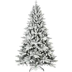 Front. Boyel Living - 5 ft. Snow Flocked Christmas Tree PE PVC Hinged 768 Tips with Metal Stand Full Artificial Holiday Decoration - White.
