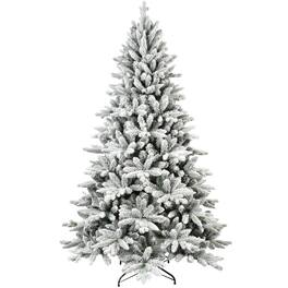 Boyel Living - 6 ft. Snow Flocked Christmas Tree PE PVC Hinged 1100 Tips with Metal Stand Full Artificial Holiday Decoration - White