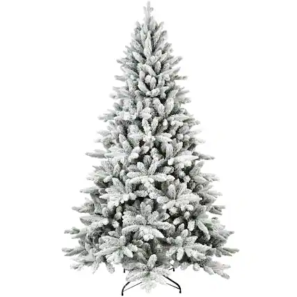 Front. Boyel Living - 7 ft. Snow Flocked Christmas Tree PE PVC Hinged 1514 Tips with Metal Stand Full Artificial Holiday Decoration - White.