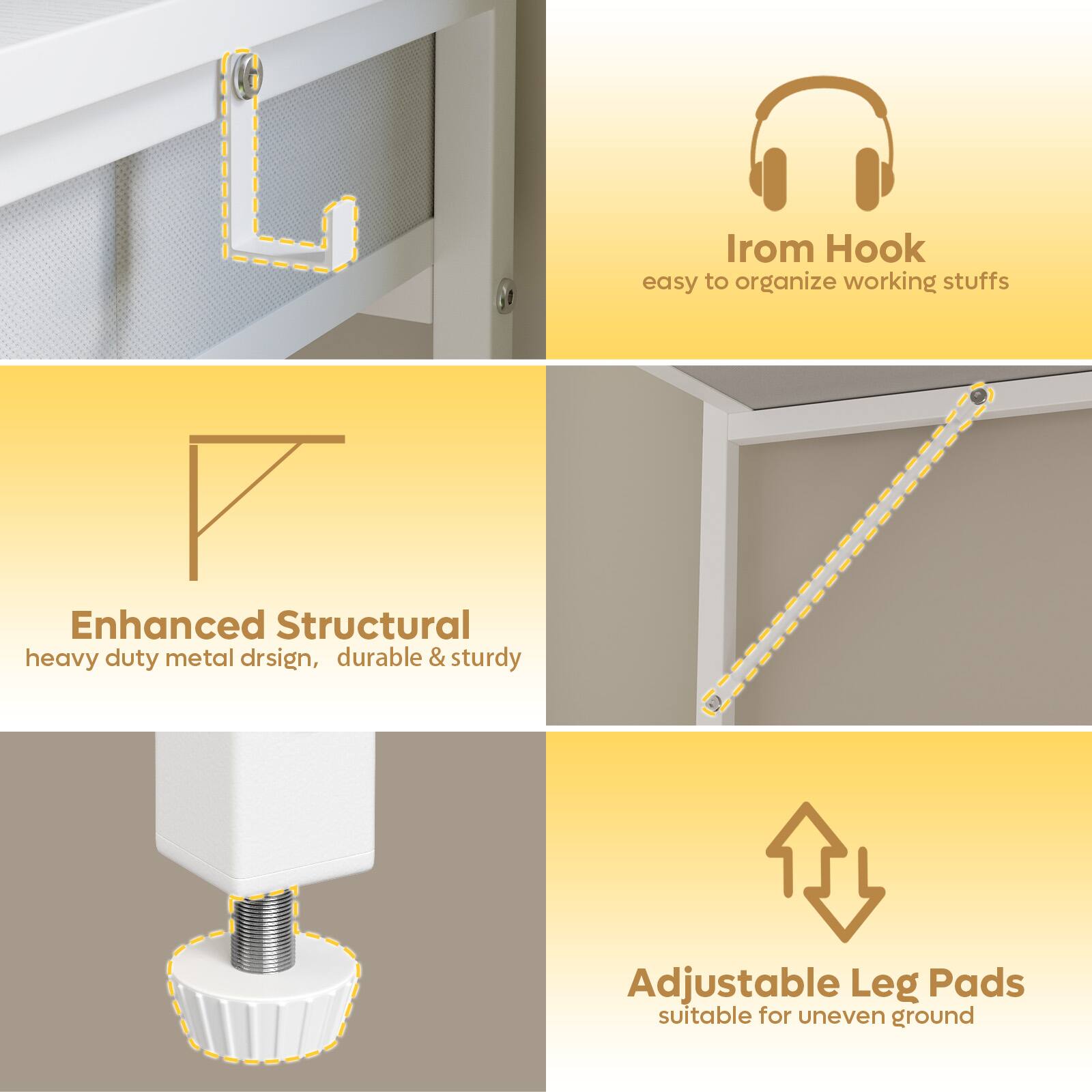 L

Irom Hook easy to organize working stuffs

Enhanced Structural heavy duty metal drsign, durable & sturdy

Adjustable Leg Pads suitable for uneven ground