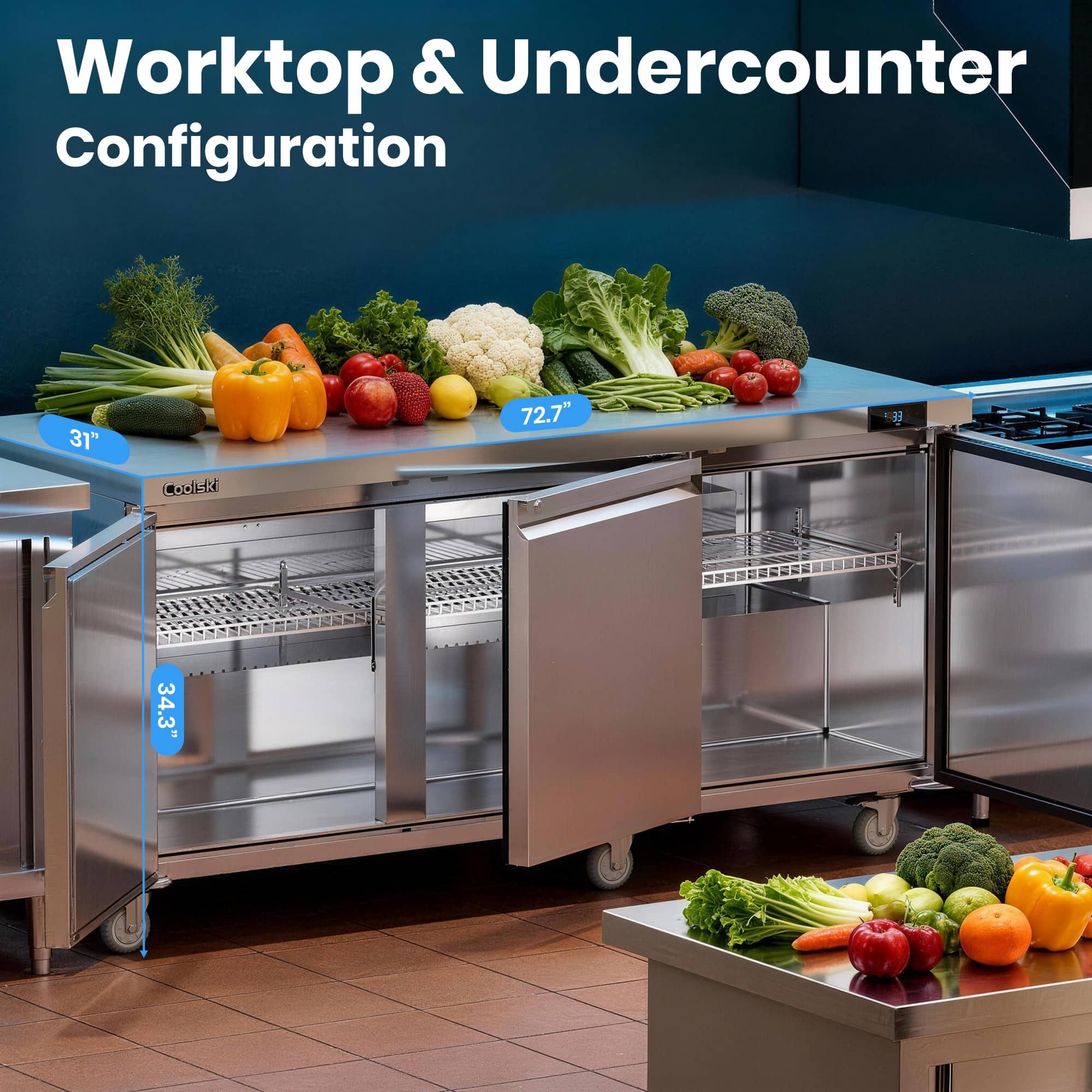 Coolski 72 in. Commercial Undercounter Refrigerator Sandwich