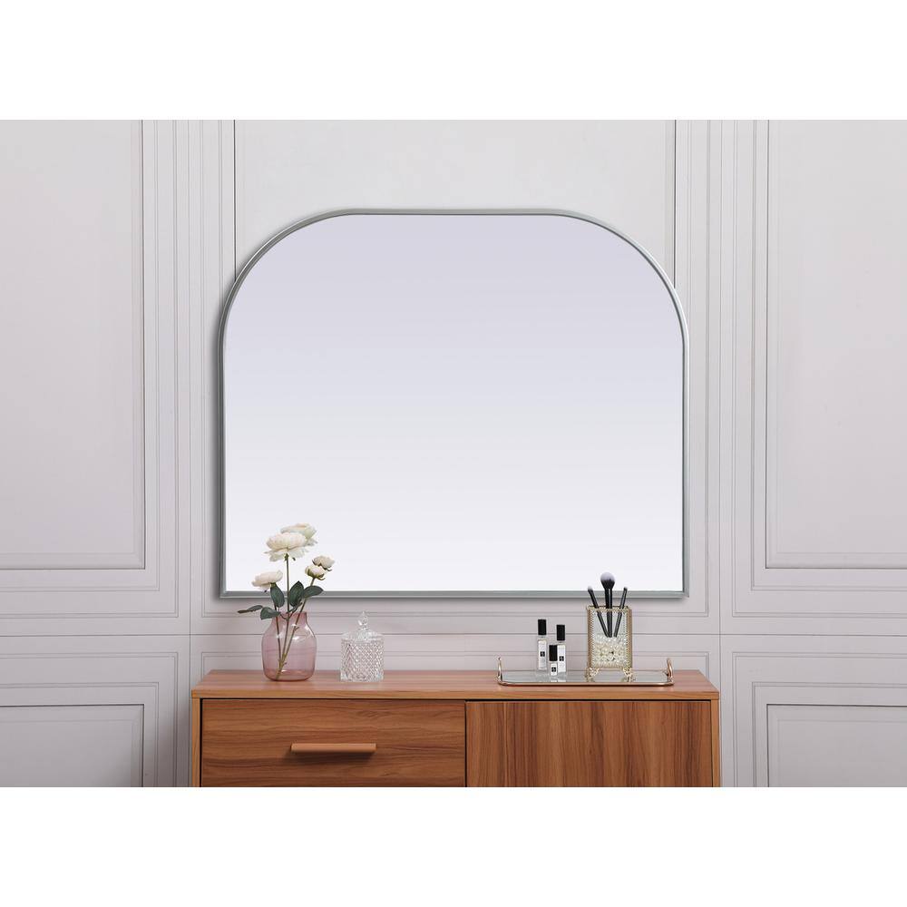 Alt View 3. Elegant Decor - Metal Frame Arch Mirror 36x30 Inch in Silver - Silver.