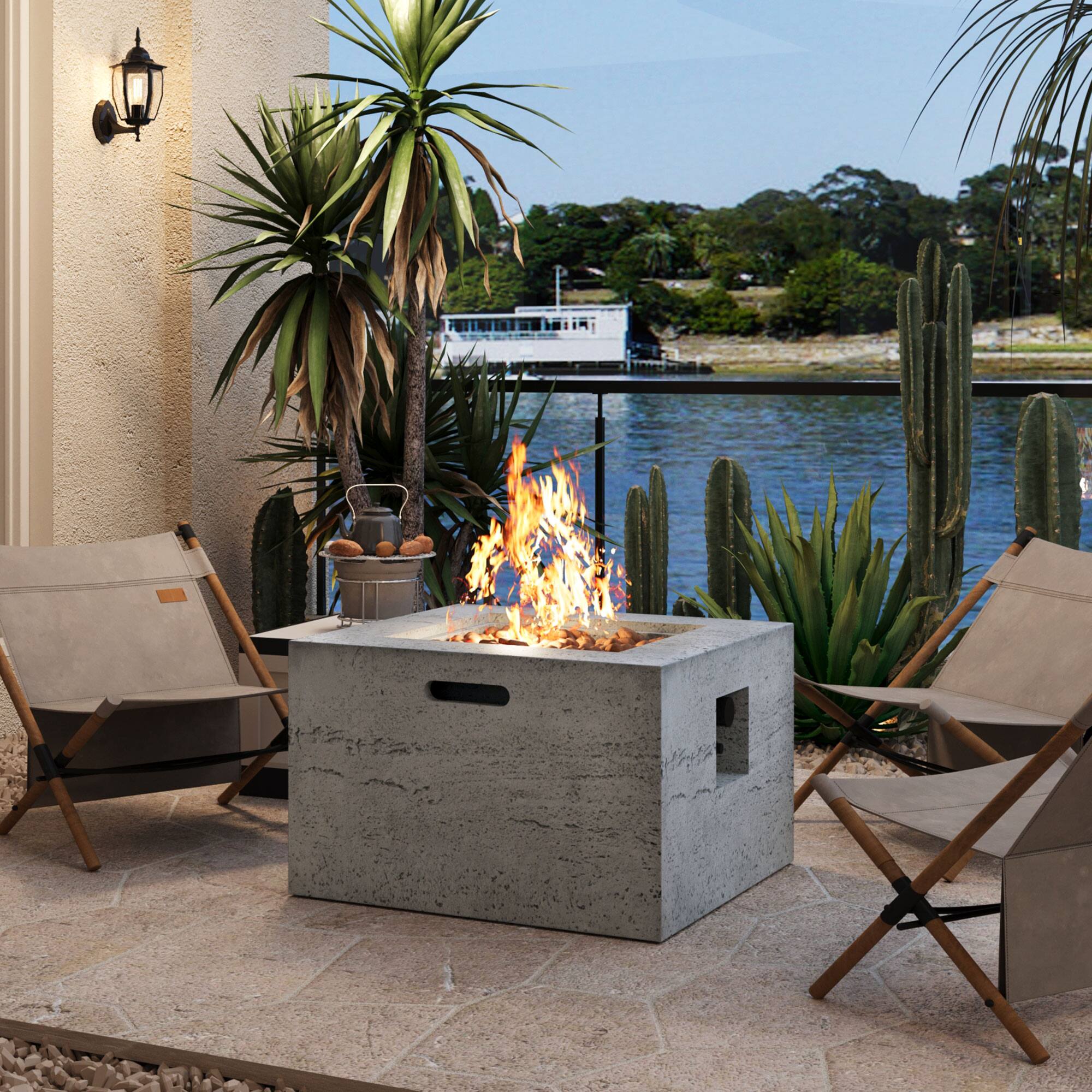 Front. Whisen - Outdoor 24" Square MGO Propane Fire Pit Table Set with Tank Cover, 40,000 BTU Patio Heater - Light Gray| Gray.