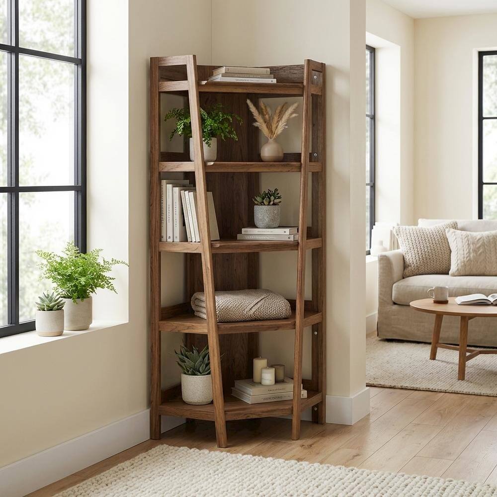 Left. FurniFact - Brown corner bookshelf with spacious shelves and modern design - Brown.