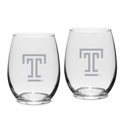 Front. Jardine - Temple Owls Two-Piece 15oz. Stemless Wine Glass Set - Multicolor.