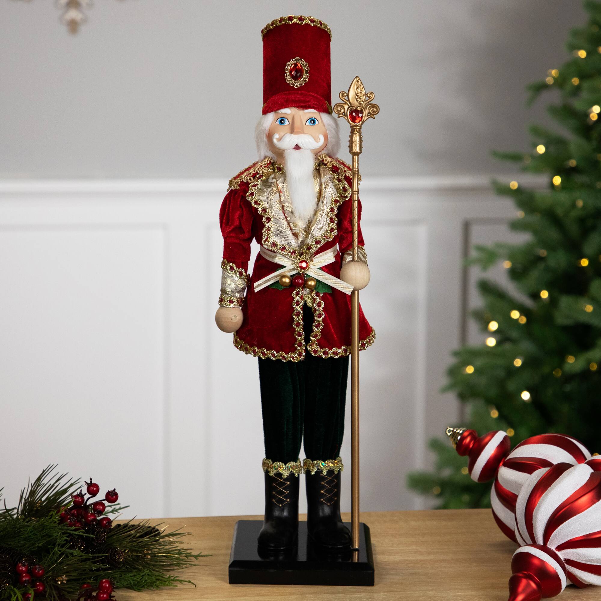 Northlight - Jeweled Nutcracker with Scepter Christmas Figure - 22" - Red