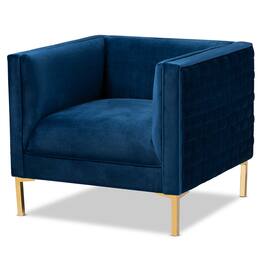 Baxton Studio - Seraphin Glam and Luxe Velvet Fabric Upholstered Gold Finished Armchair - Blue/Gold