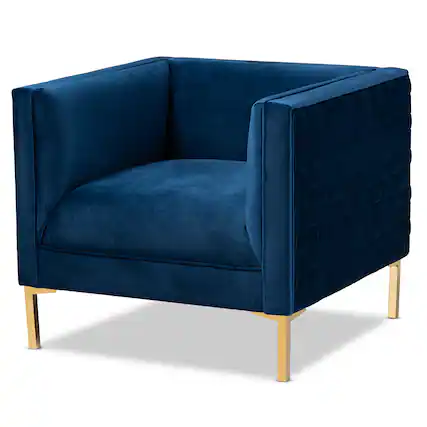 Front. Baxton Studio - Seraphin Glam and Luxe Velvet Fabric Upholstered Gold Finished Armchair - Blue/Gold.