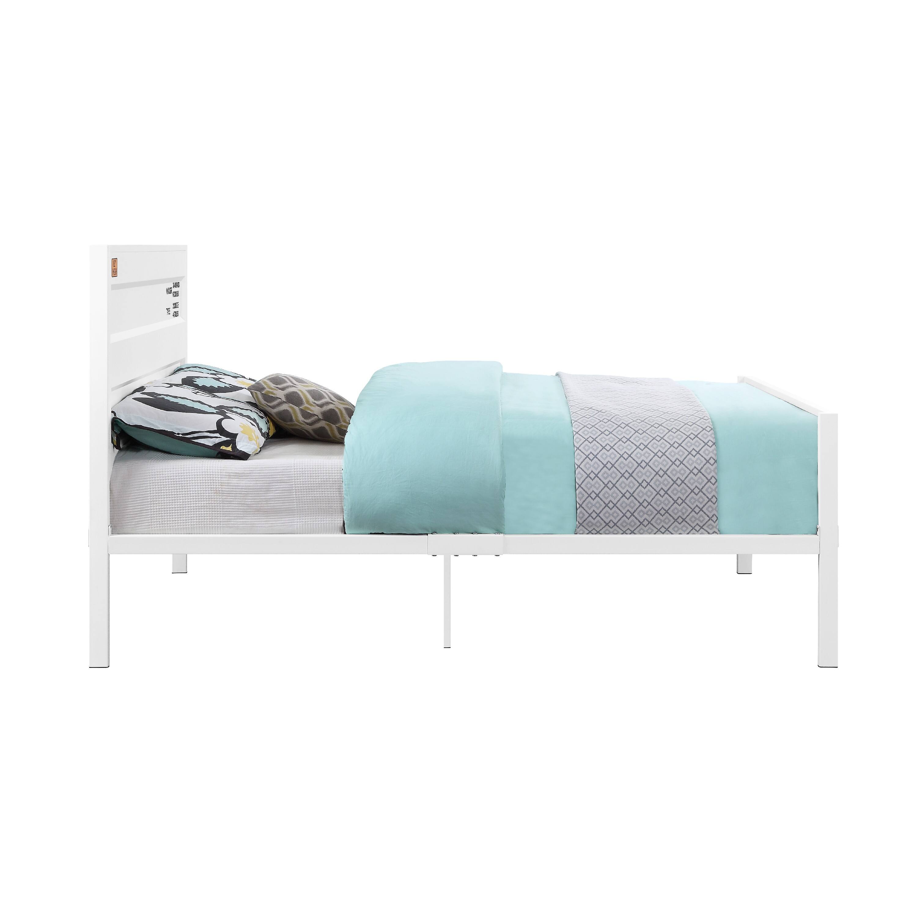 Alt View 3. Manhattan Lane - Industrial Style Metal Full Size Bed with Straight Leg Support, White - White.