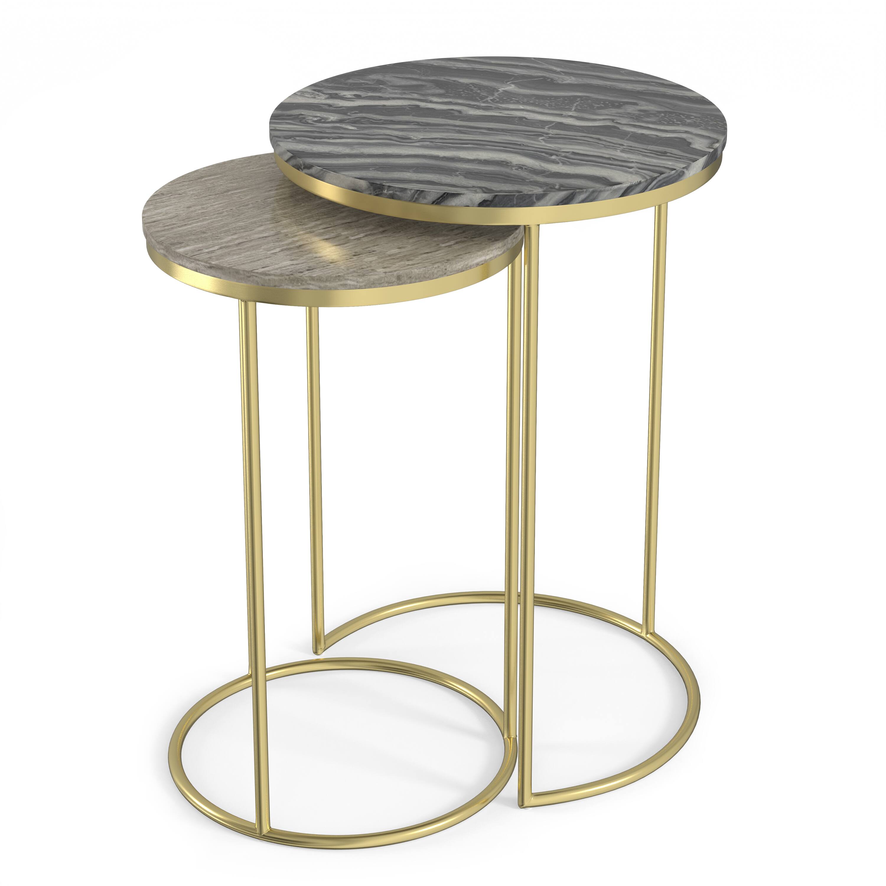 Alt View 2. Simpli Home - Ashley Modern Contemporary 16 inch Wide Metal 2 Pc Nesting Table in Gold , Fully Assembled - Gold.