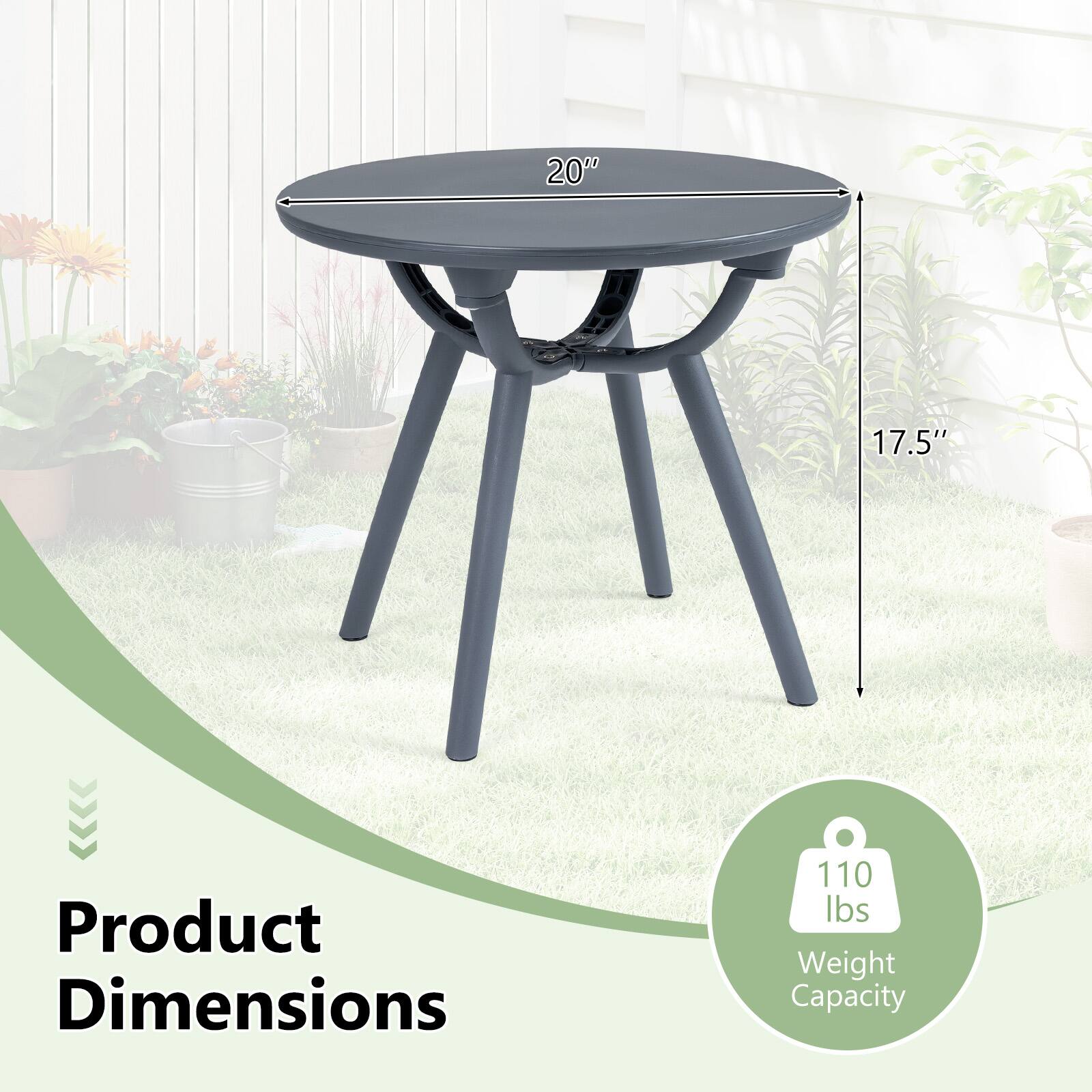 20" Product Dimensions  
17.5"  
110 lbs Weight Capacity