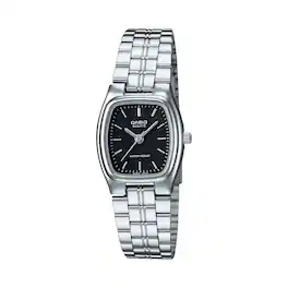 Casio - Women’s Black Dial Rectangular Analog Watch with Steel Bracelet - LTP-1169D-1A - Silver