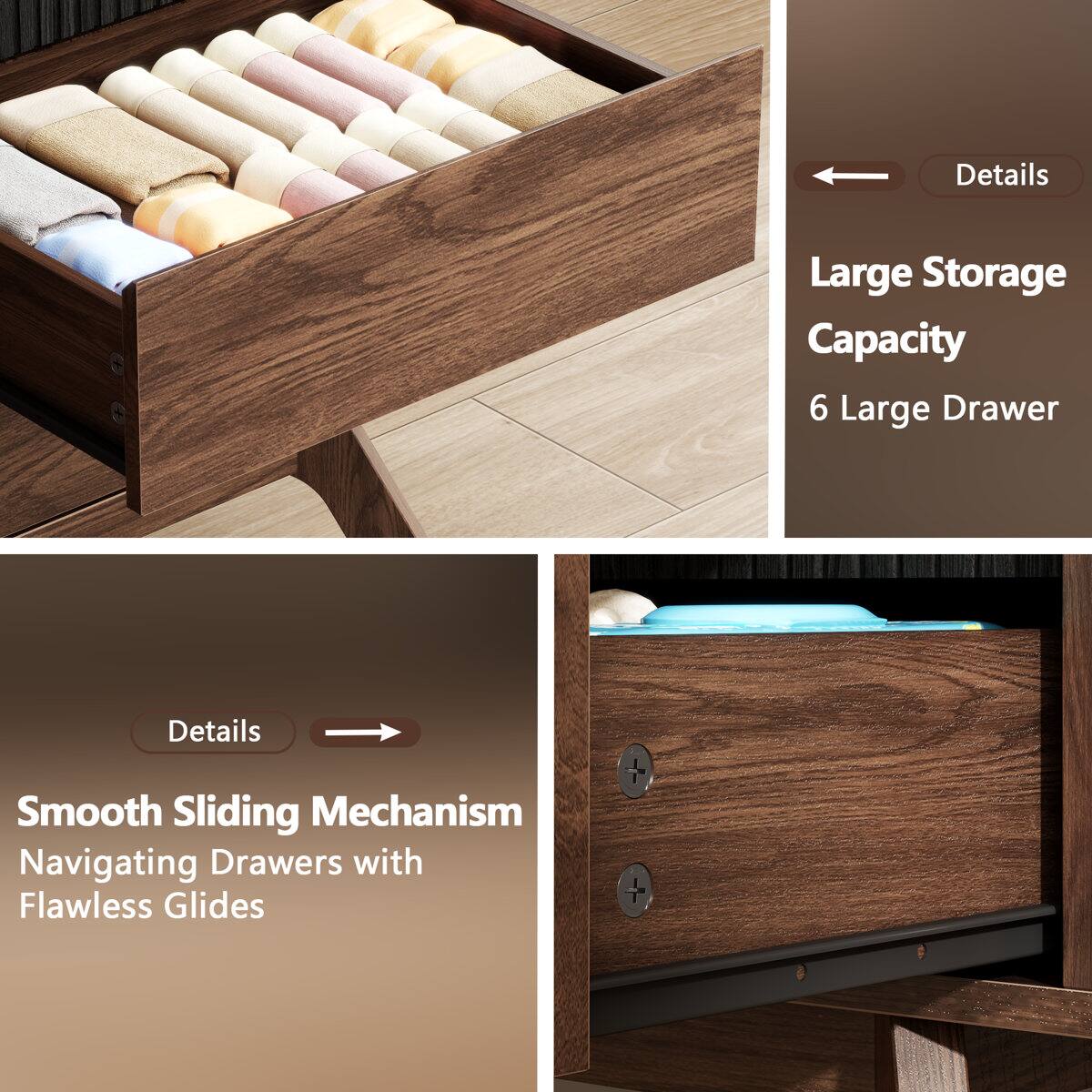 Details: Large Storage Capacity - 6 Large Drawer  
Details: Smooth Sliding Mechanism - Navigating Drawers with Flawless Glides