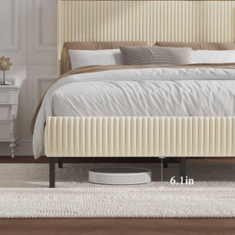 Alt View 2. LUCKY ONE - Queen Size Platform Bed , Metal Bed Frame with Charging Station - Beige.