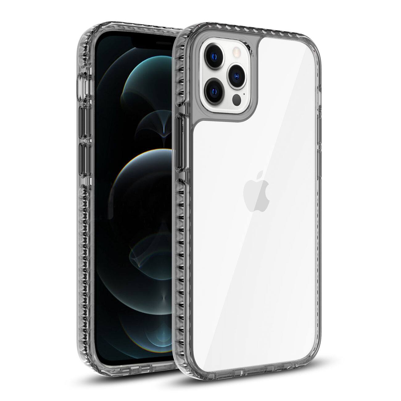 Front. Reiko - Tpu Bumper Shockproof Case With Embedded Coil In Black Apple Iphone 12/Iphone 12 Pro In Black - Black.