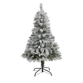 BreeBe - 4' Flocked White Christmas Tree with Pinecone and 252 Tips - White, Green