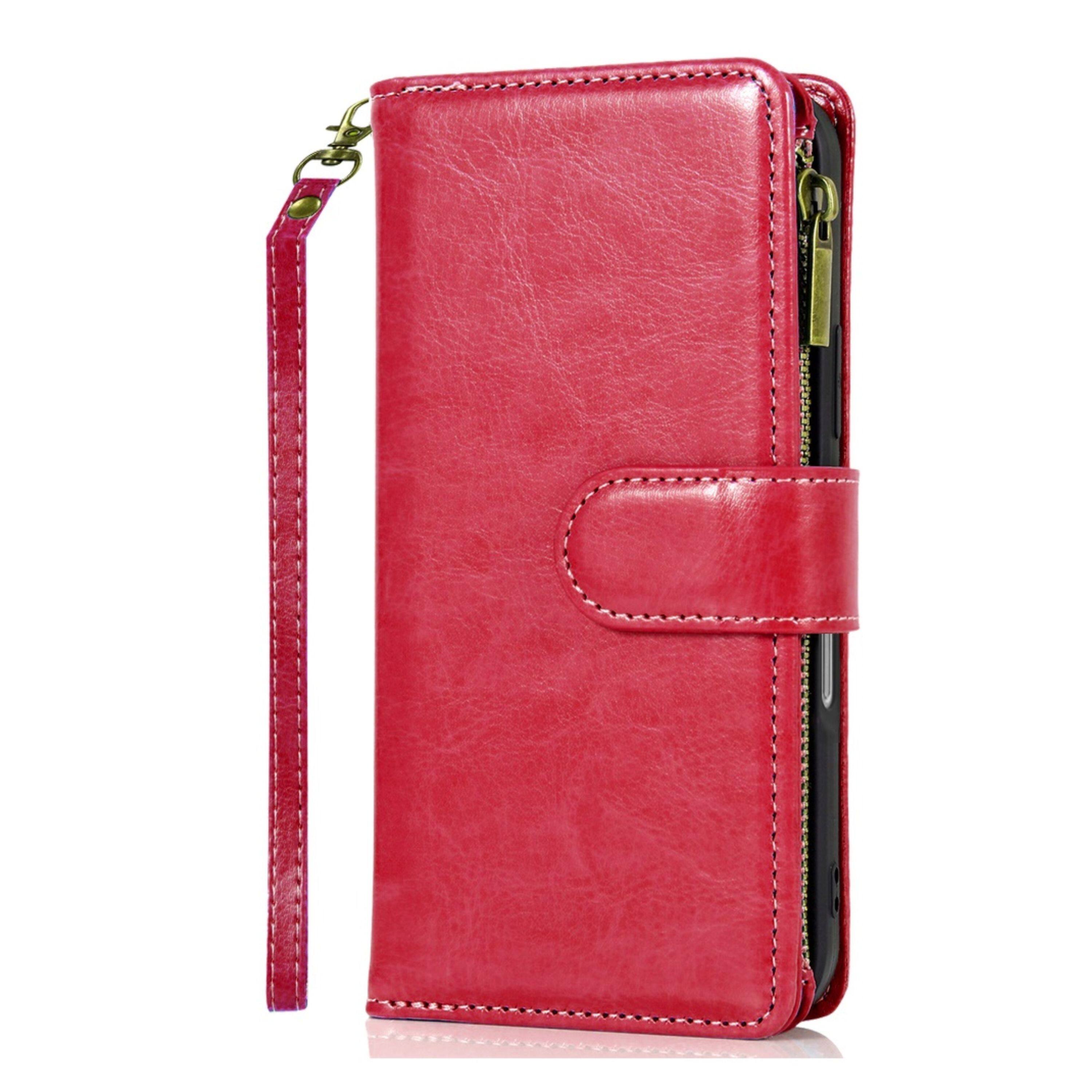 Left. Kitcheniva - PU Leather Phone Wallet Zipper With Tempered Glass For iPhone 17 Pro Max Red - Red.