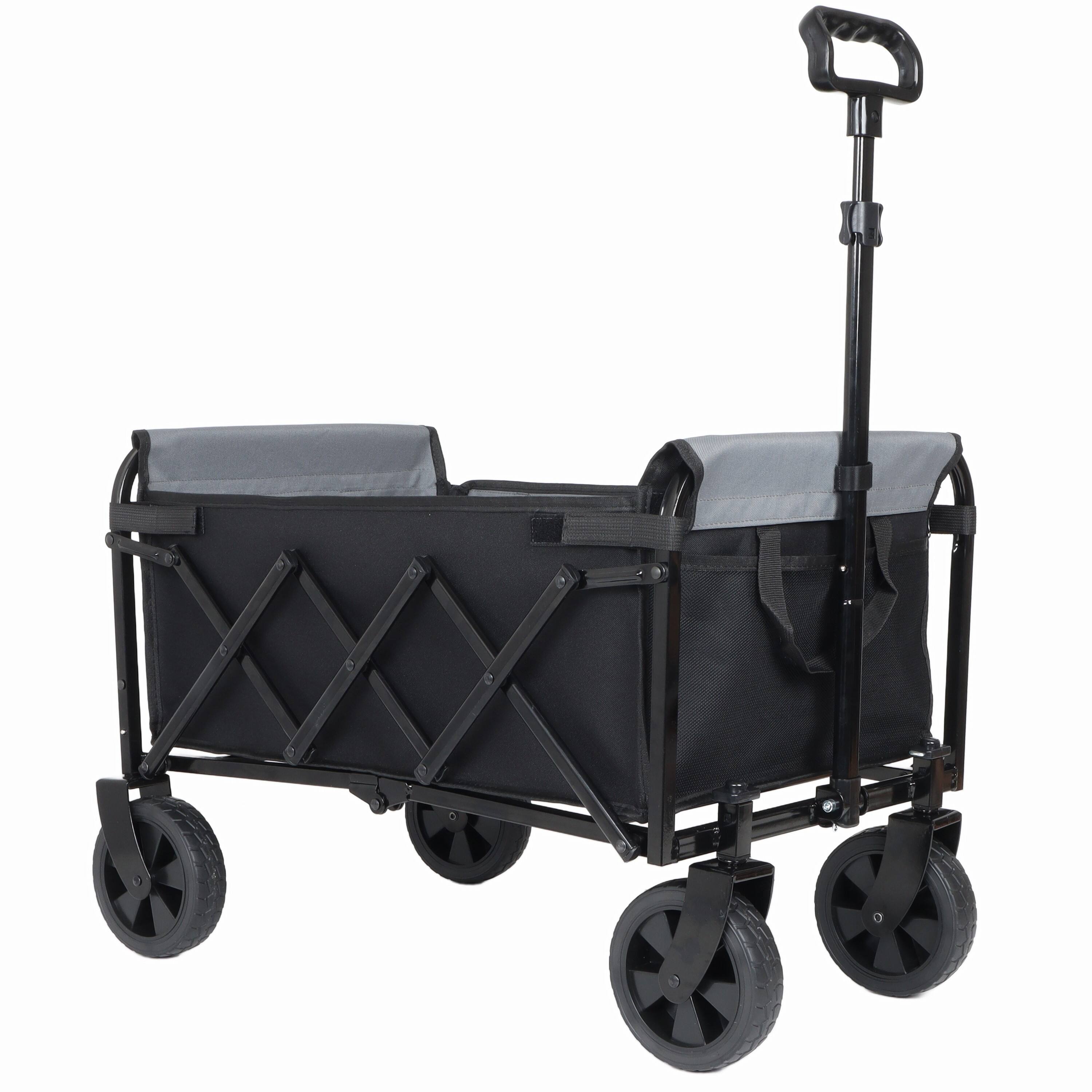 Angle. Mondawe - 3-in-1 Lightweight Collapsible Utility Carts - Wagon/Trunk Organizer/Pet Wagon w/ 360° All-Terrain Wheels - Black.