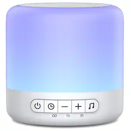GlowWise - All-in-One Noise Machine with 30 Soothing Sounds,12 Night Light Colors,32 Volume Levels 3 Timers for Baby, Adults - White