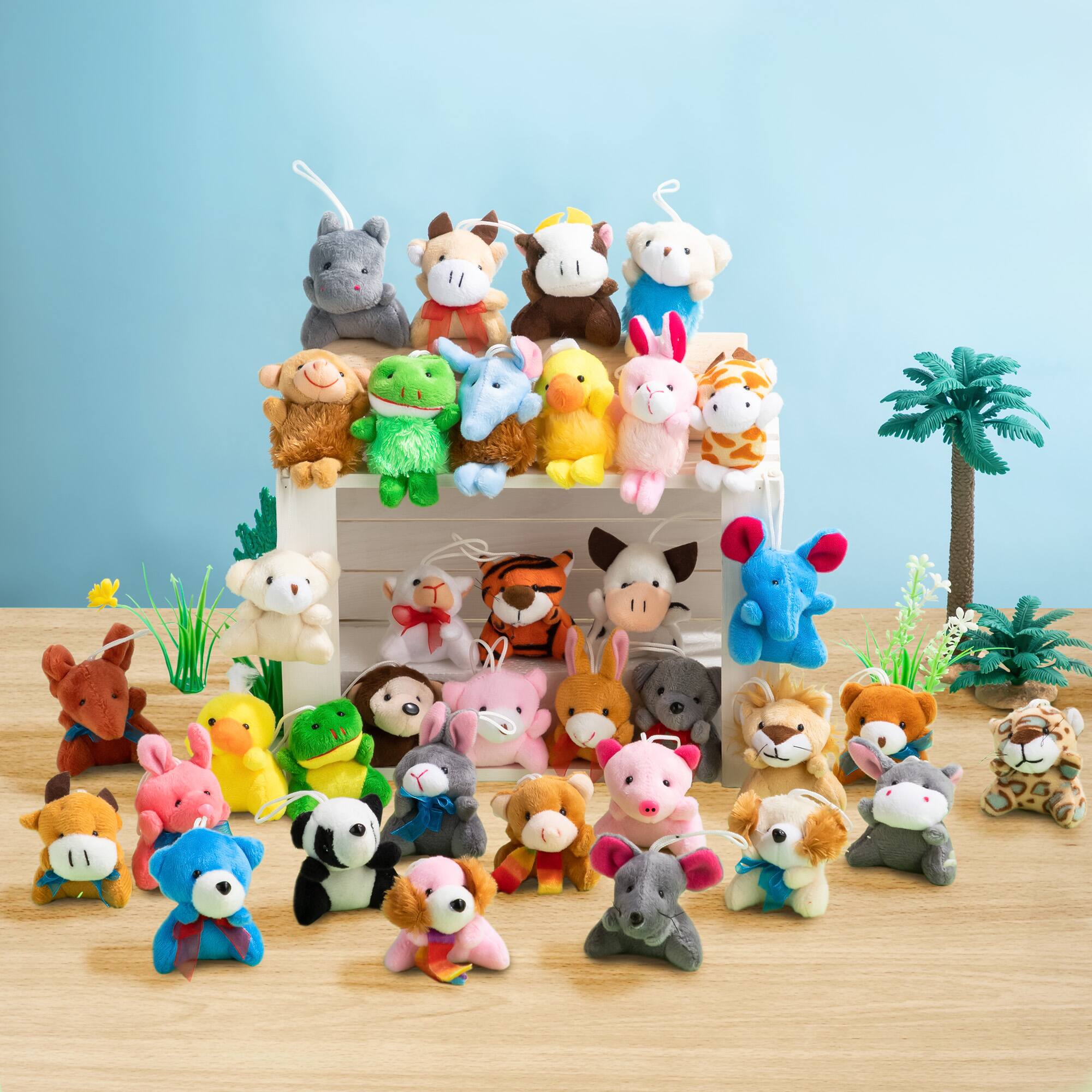 Angle. Joyfy - 36Pcs Kids Mini Plush Animal Toy Set Bulk Stuffed Keychain Party Favors Decoration Toys Carnival Prizes Birthday Gift.
