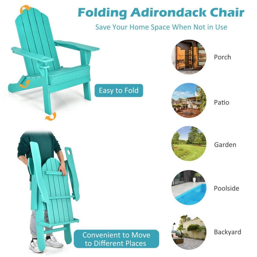 Folding Adirondack Chair  
Save Your Home Space When Not in Use  

Easy to Fold  

Convenient to Move to Different Places  

- Porch  
- Patio  
- Garden  
- Poolside  
- Backyard