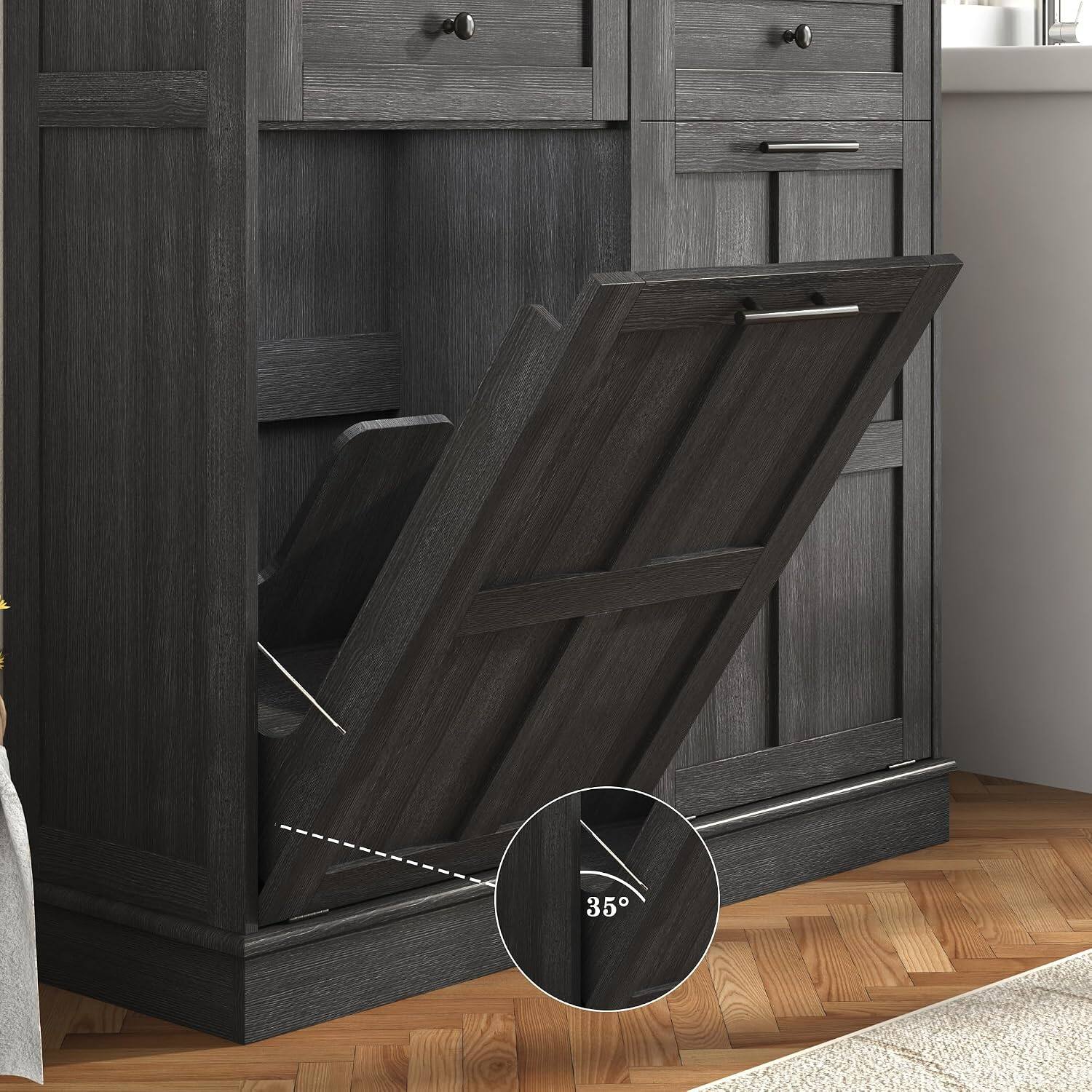 Alt View 2. Espafurni - Double 26-Gallon Trash Can Cabinet, Farmhouse Tilt-Out Garbage Bin with Drawers & Laundry Hamper.