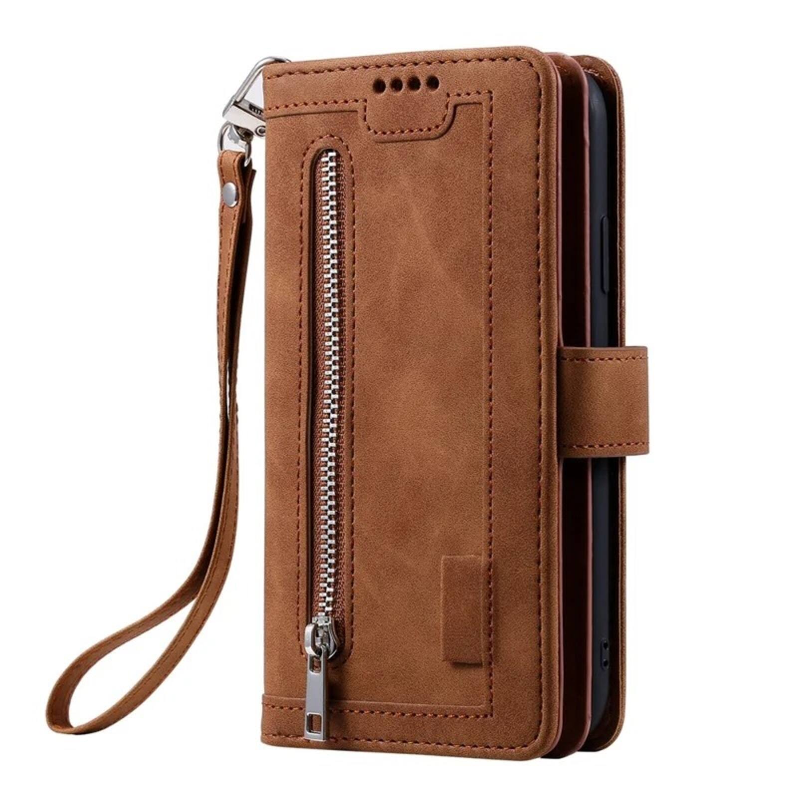 Alt View 4. UUCOVER - Magnetic Flip Wallet Case for Apple iPhone 17 Pro Max with Card Cash Slots, Zipper Pocket and Wrist Strap, Stand Cover - Brown.