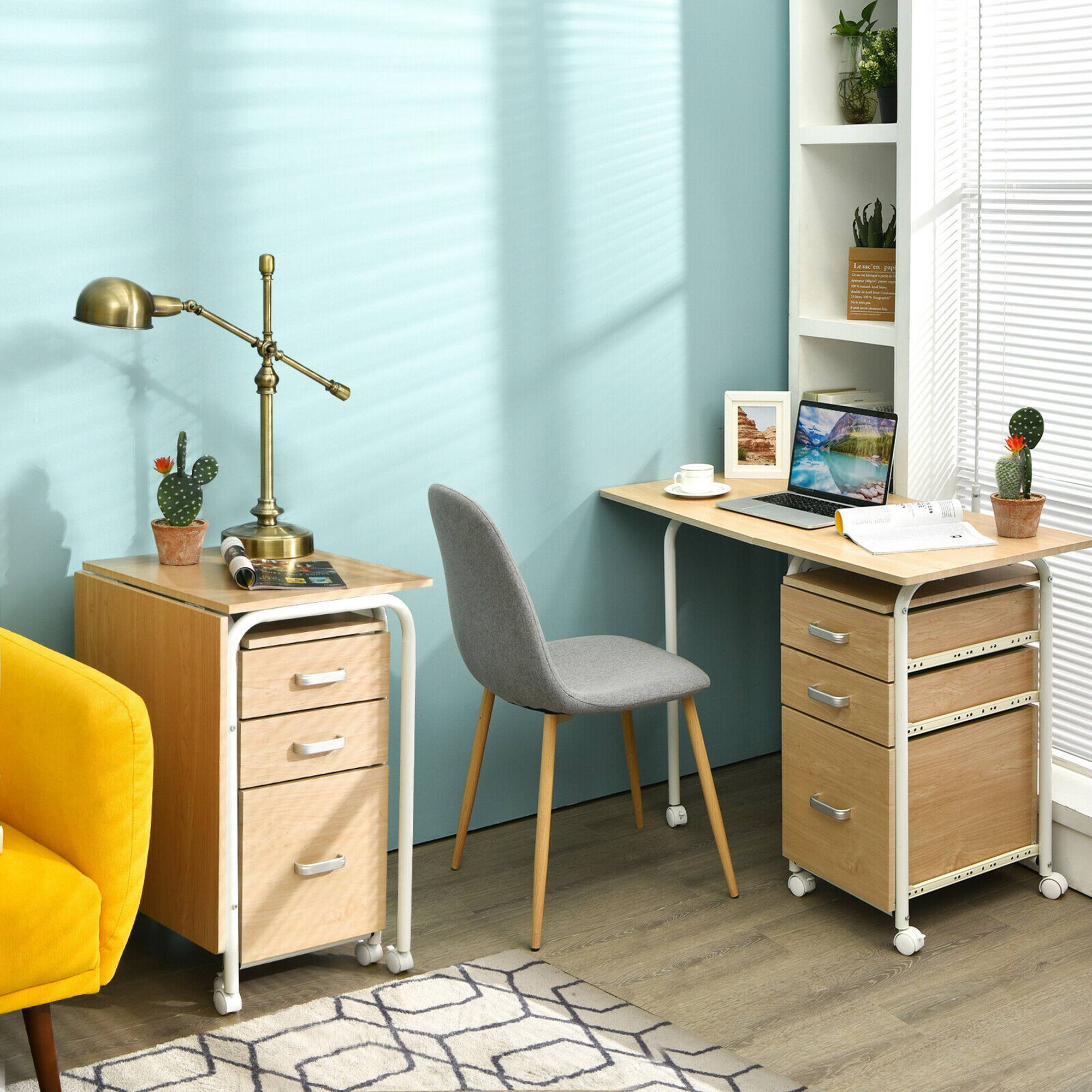 Alt View 12. Costway - Folding Laptop Desk with Three Drawers - Natural.