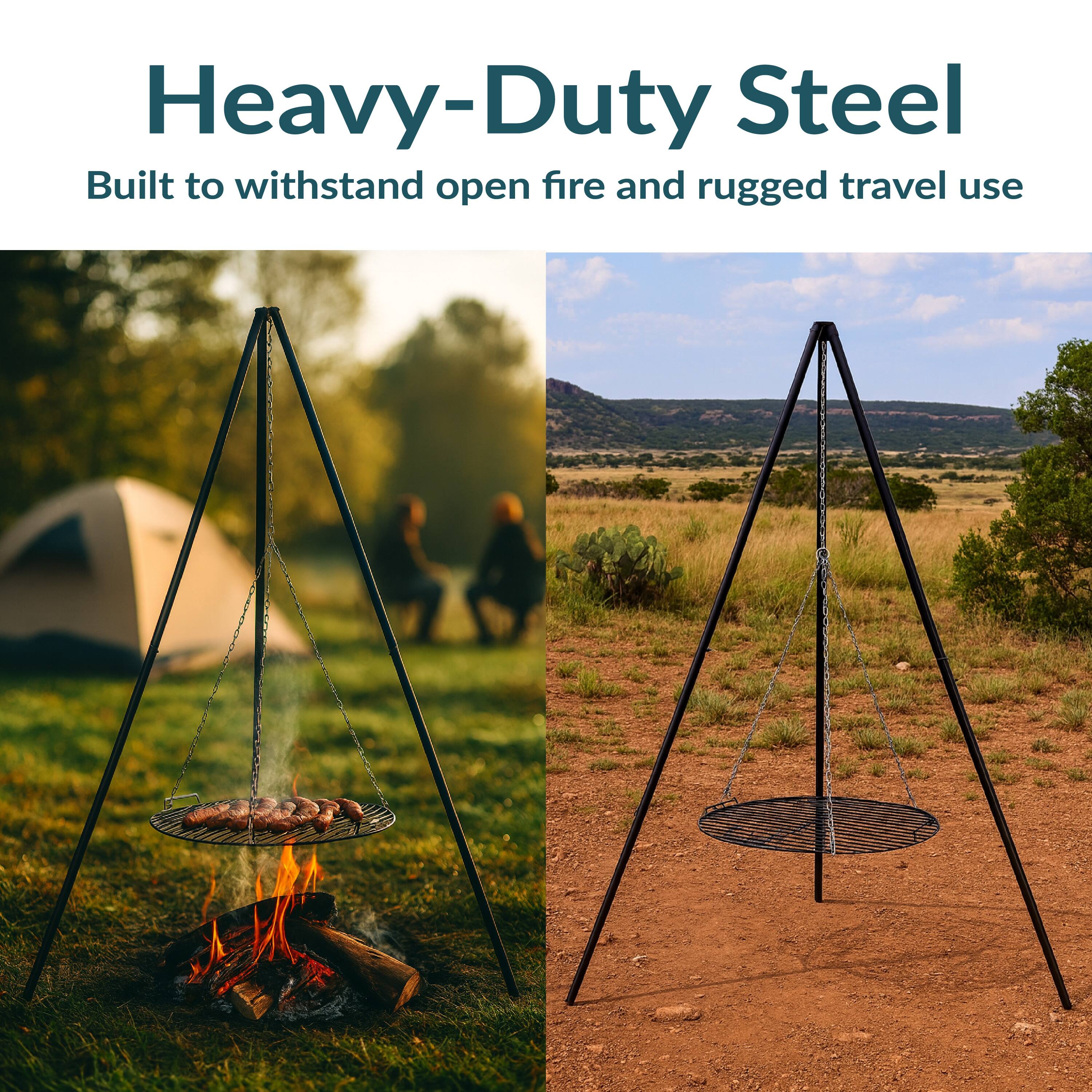 Heavy-Duty Steel  
Built to withstand open fire and rugged travel use