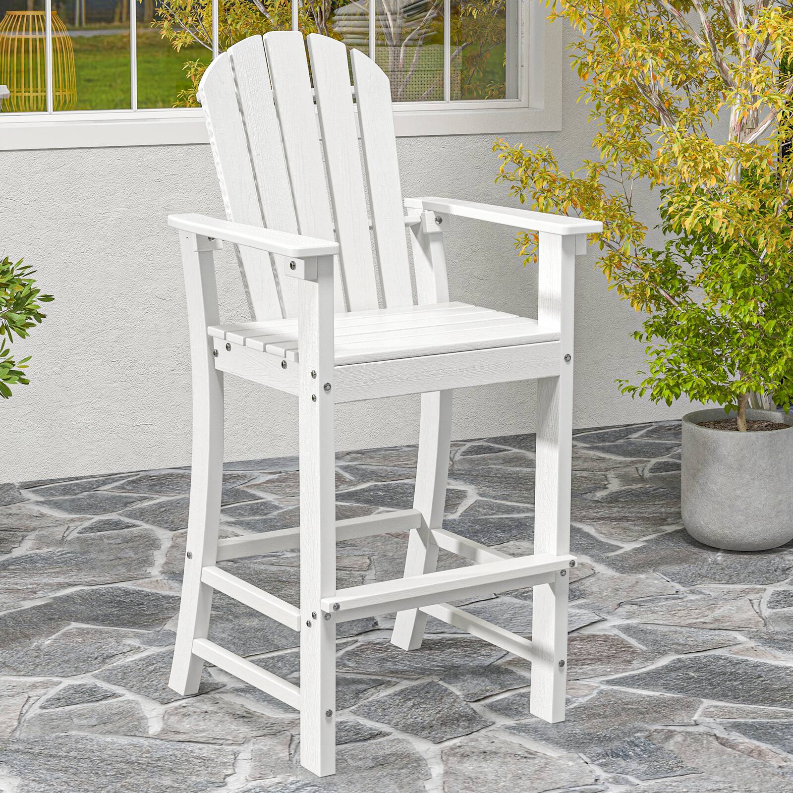 Alt View 4. Gymax - Gymax 2PCS Outdoor HDPE Bar Height Stool Patio Tall Chair Armrest Footrest All Weather - White.