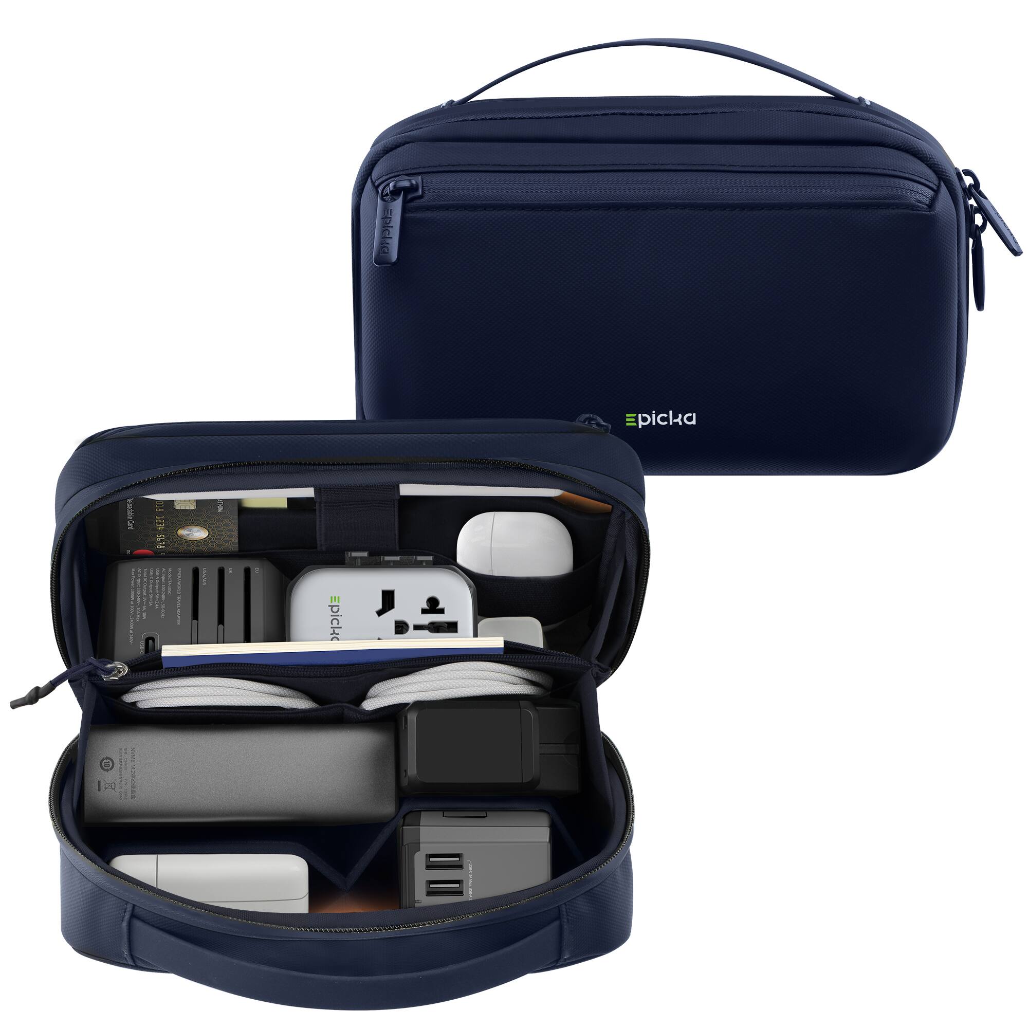 Epicka - Electronics Organizer Travel Case - Cable Organizer Bag for Travel, Tech Pouch with Luggage Strap - Navy
